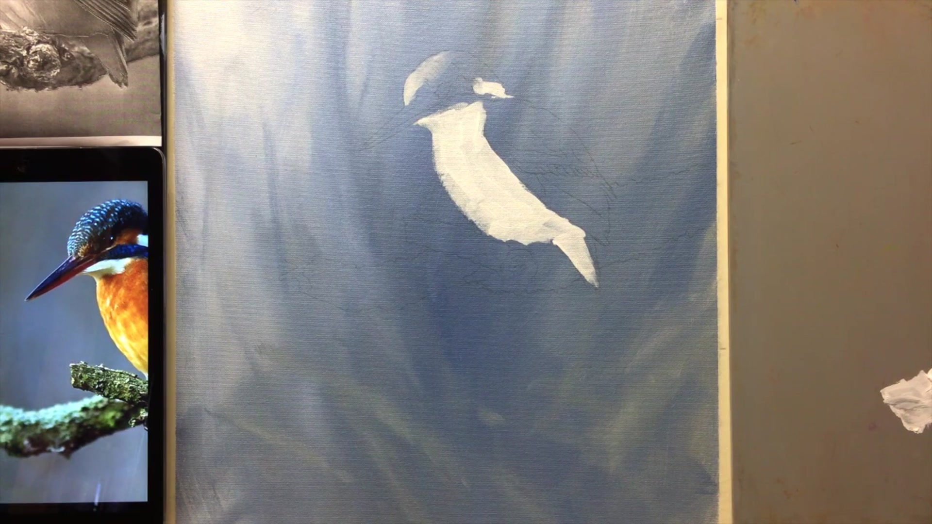 Step 5 — Painting the beak (video frame from the lesson)