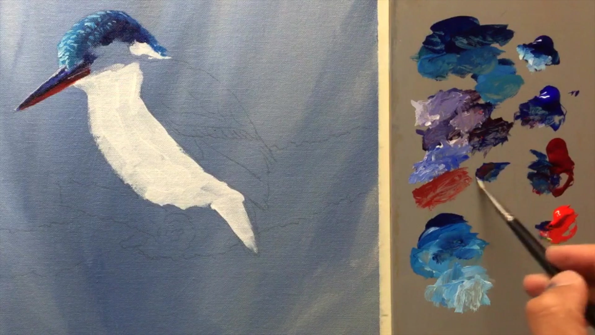 Step 7 — Painting the eye (video frame from the lesson)