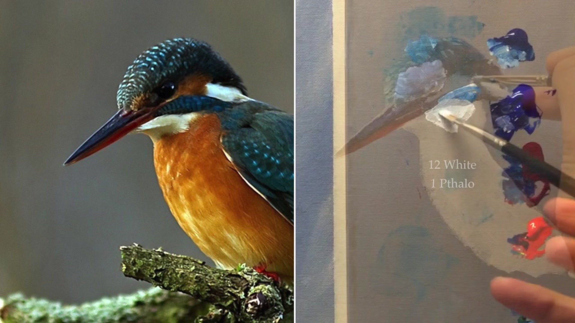 Step 8 — Painting the wing (video frame from the lesson)