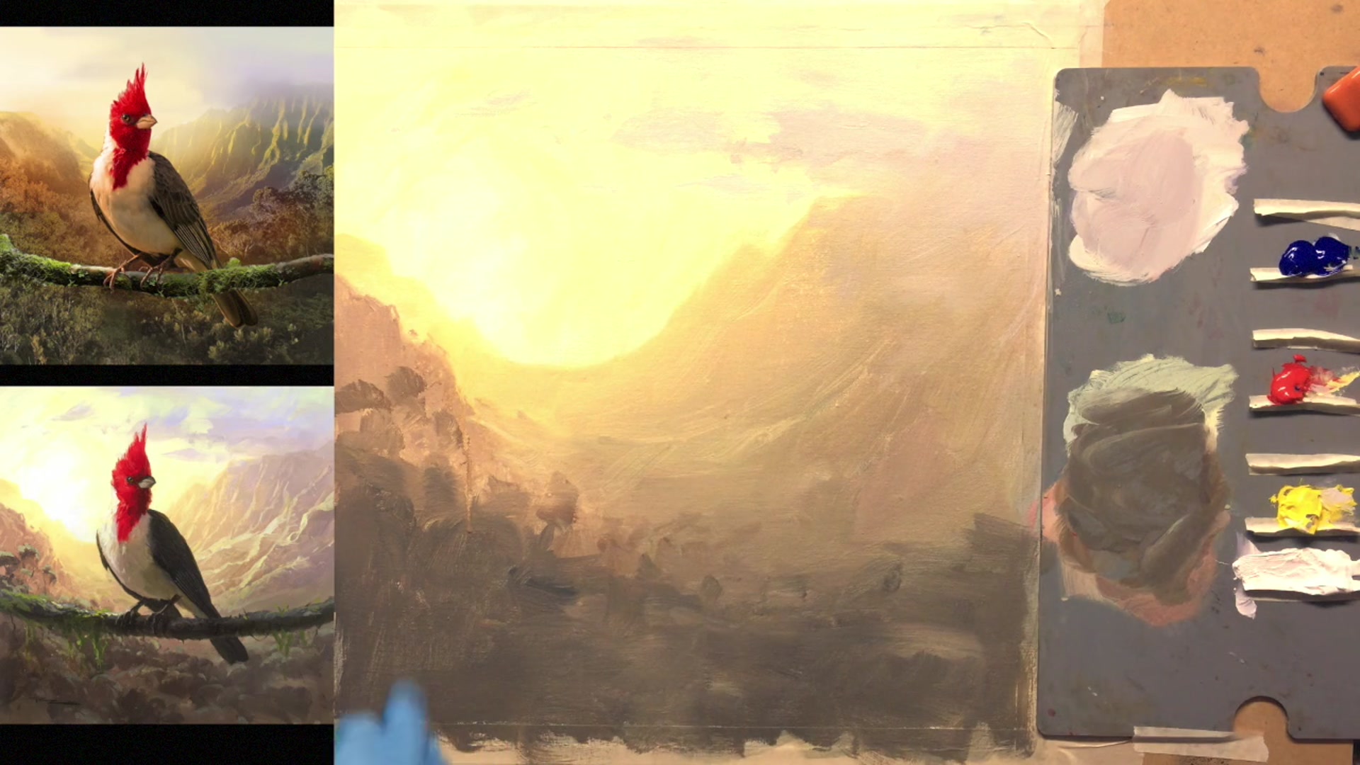 Step 6 — Adding depth and details to landscape (video frame from the lesson)