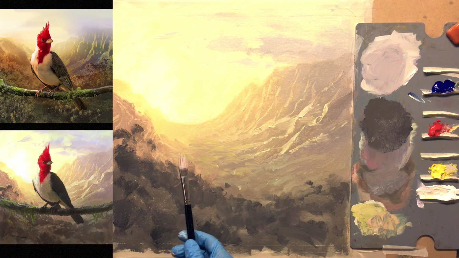Step 7 — Highlighting and detailing landscape (video frame from the lesson)