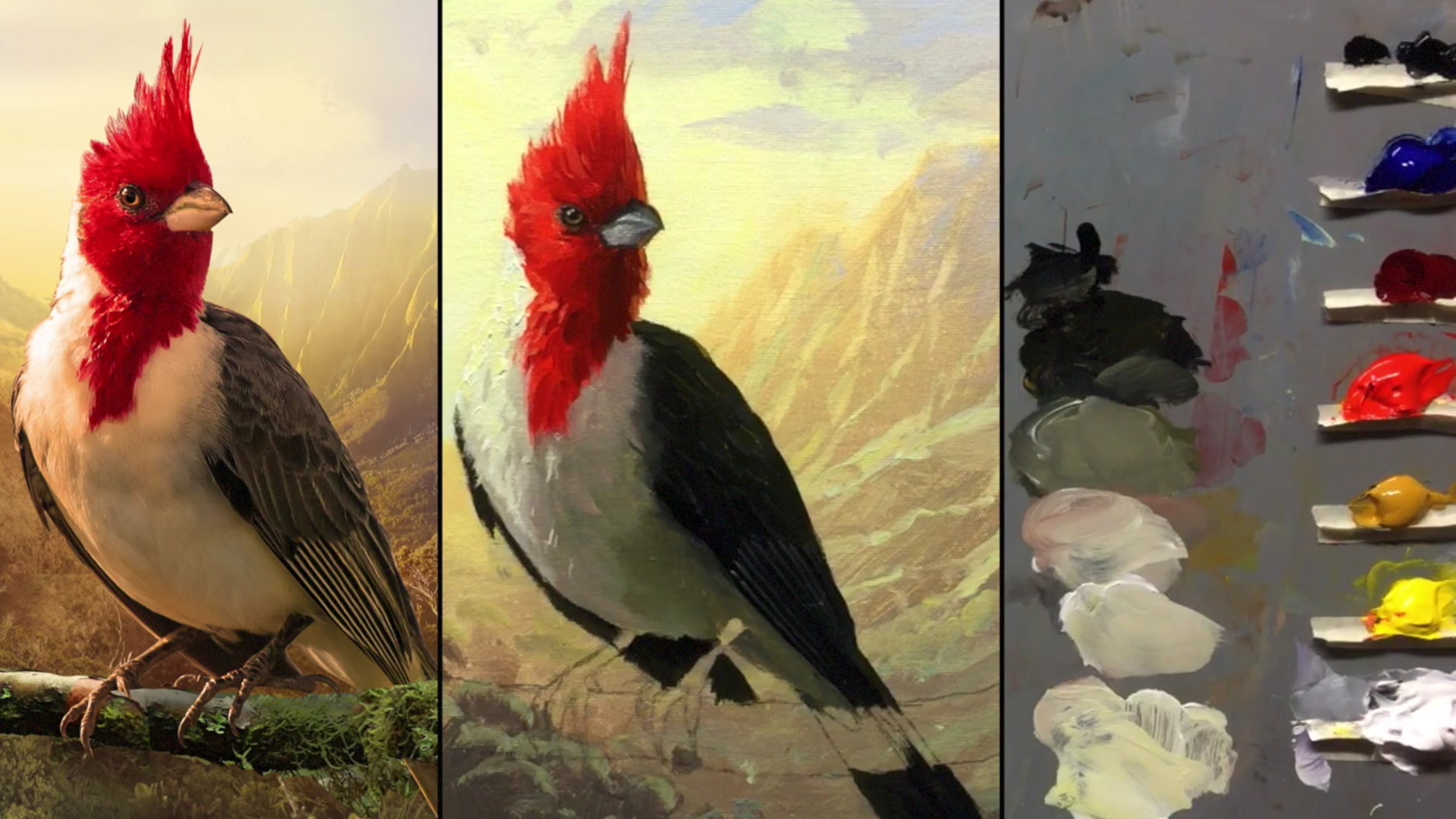 Step 13 — Painting the bird's feet (video frame from the lesson)