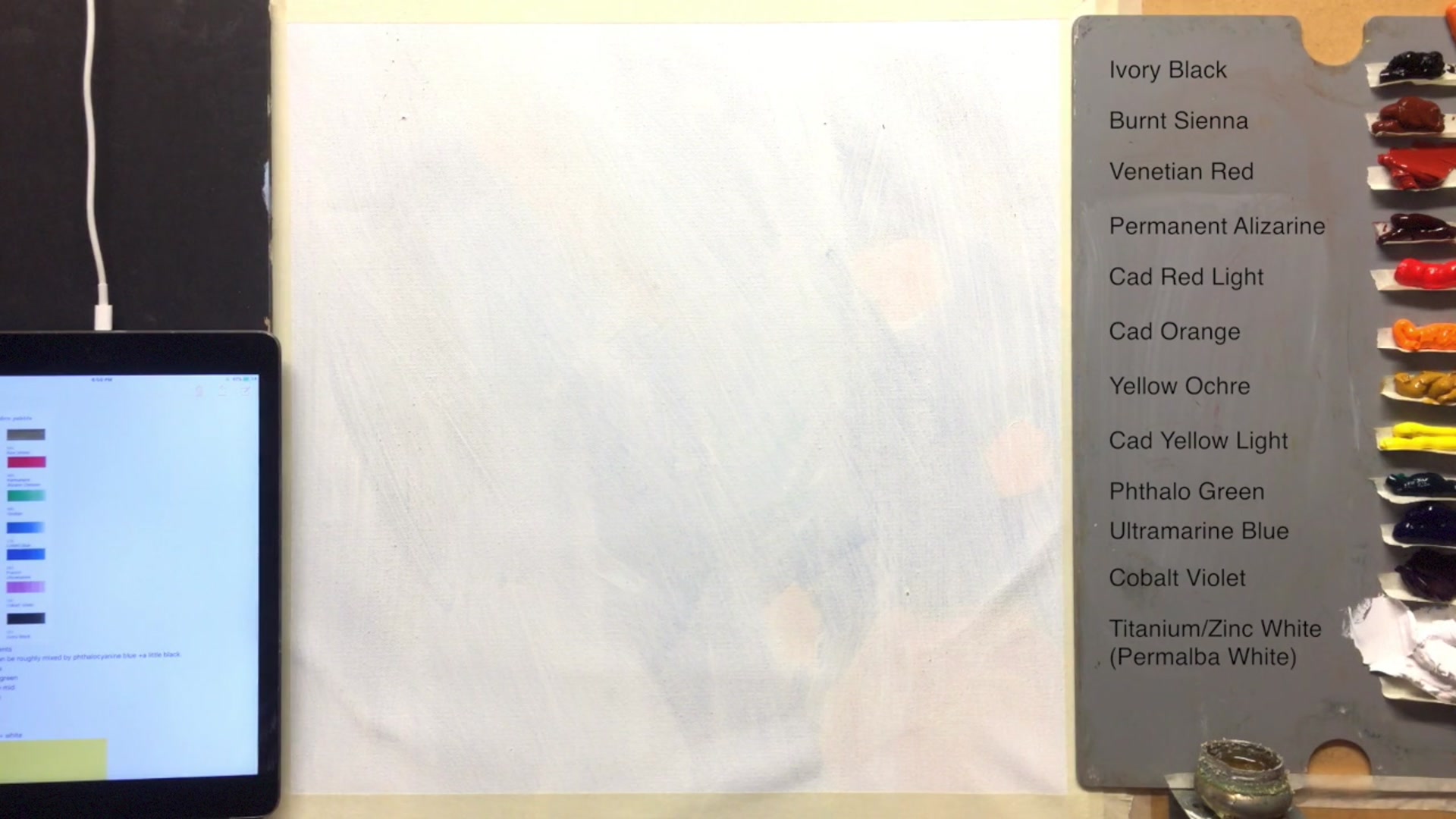 Step 4 — Palette and color selection (video frame from the lesson)