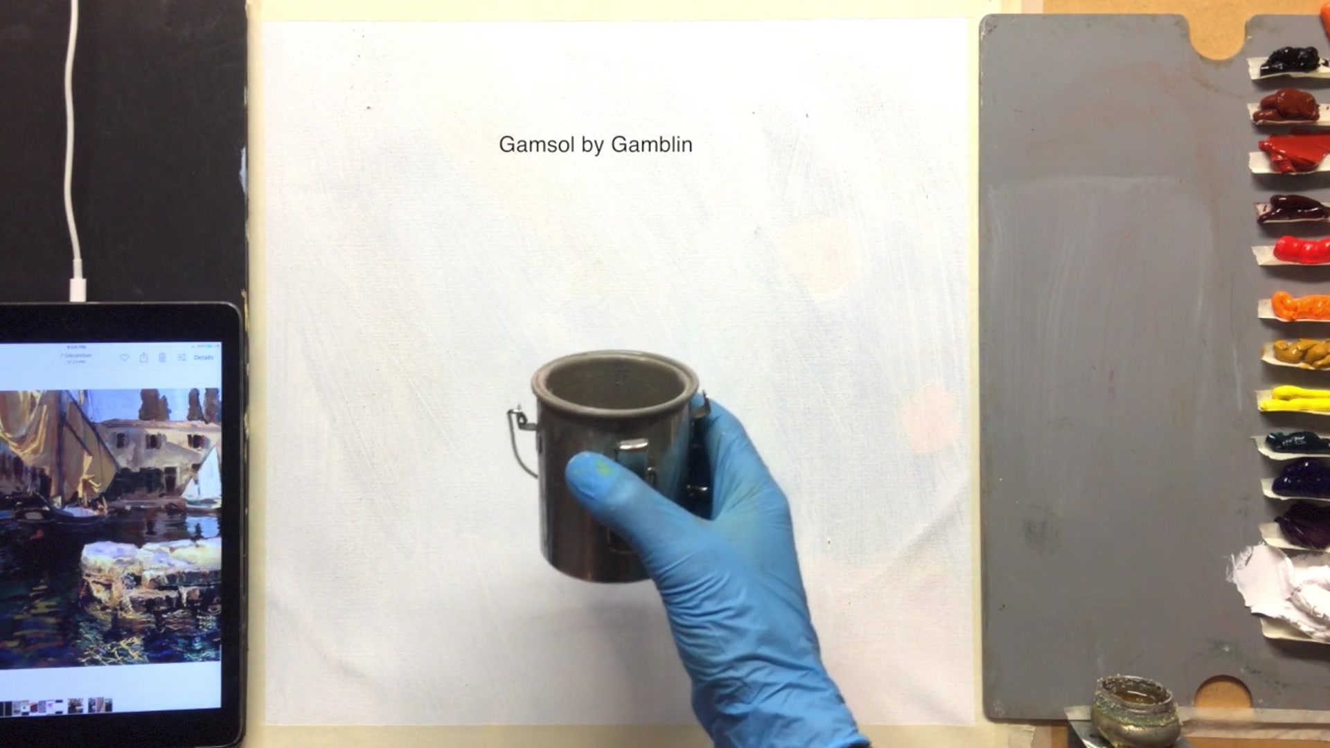Step 7 — Mediums and solvents (video frame from the lesson)