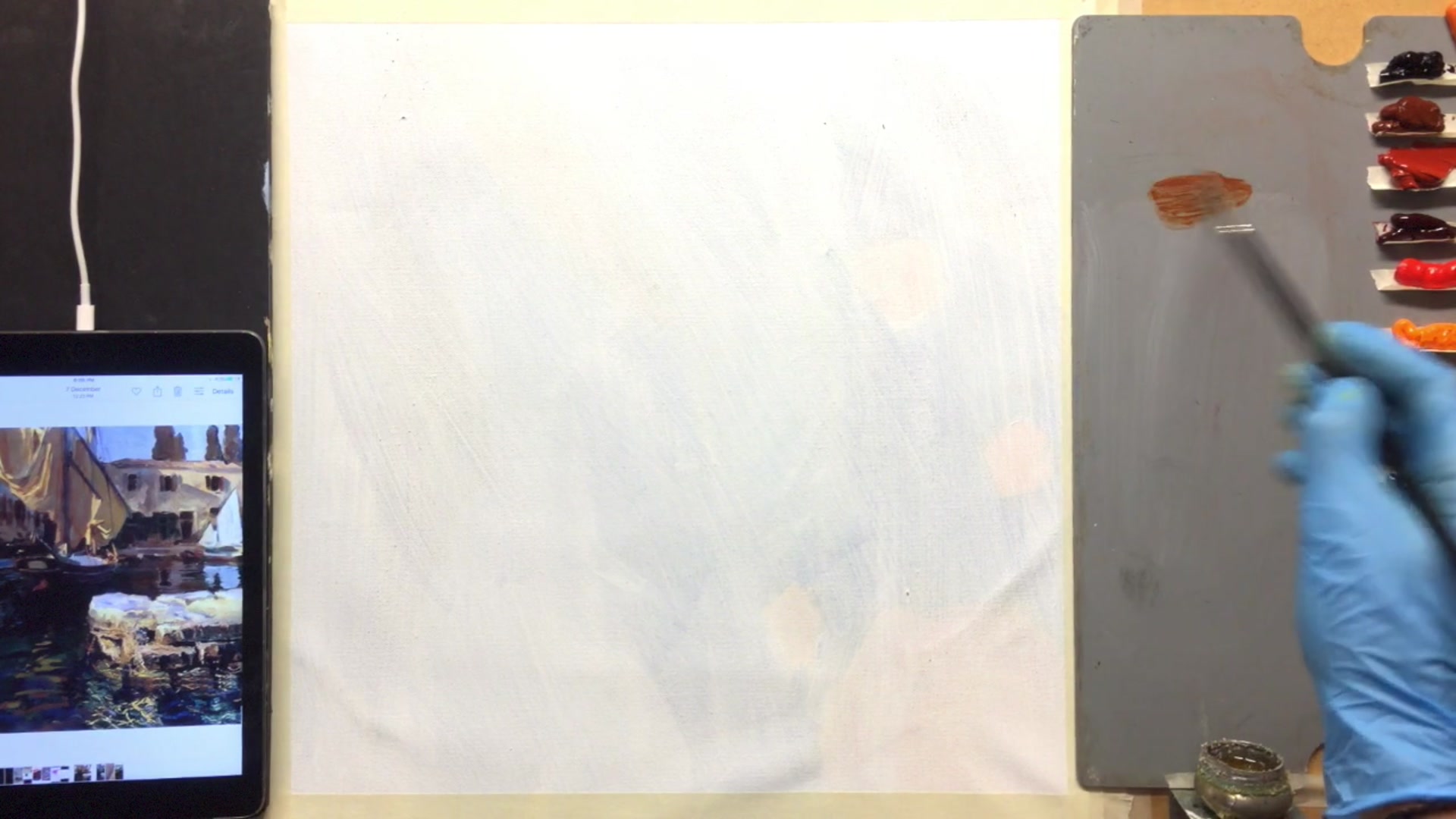 Step 8 — Sketching the composition (video frame from the lesson)