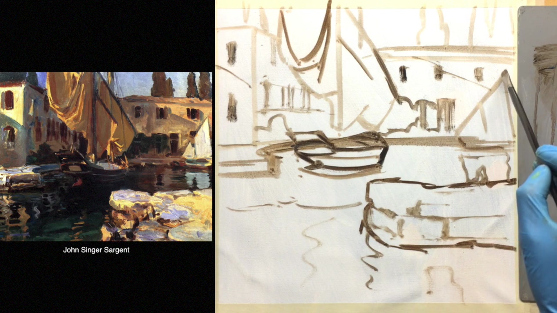 Step 9 — Analyzing Sargent's composition choices (video frame from the lesson)
