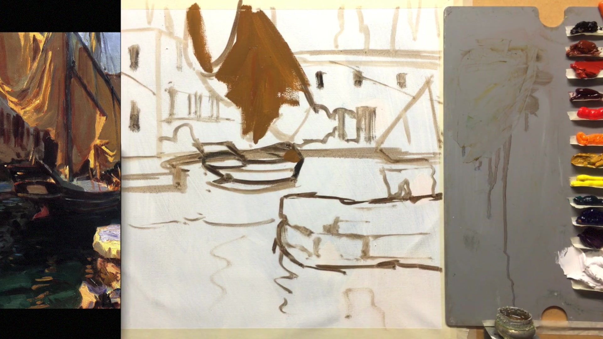 Step 13 — Painting the sail and learning from masters (video frame from the lesson)