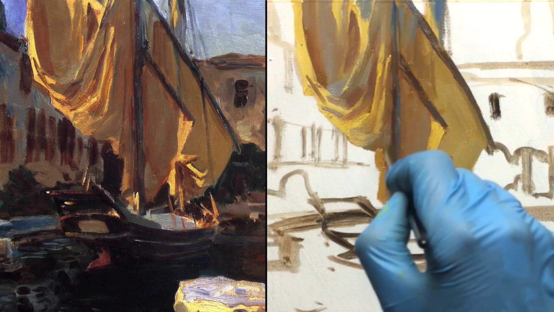 Step 15 — Warm and cool color contrasts (video frame from the lesson)