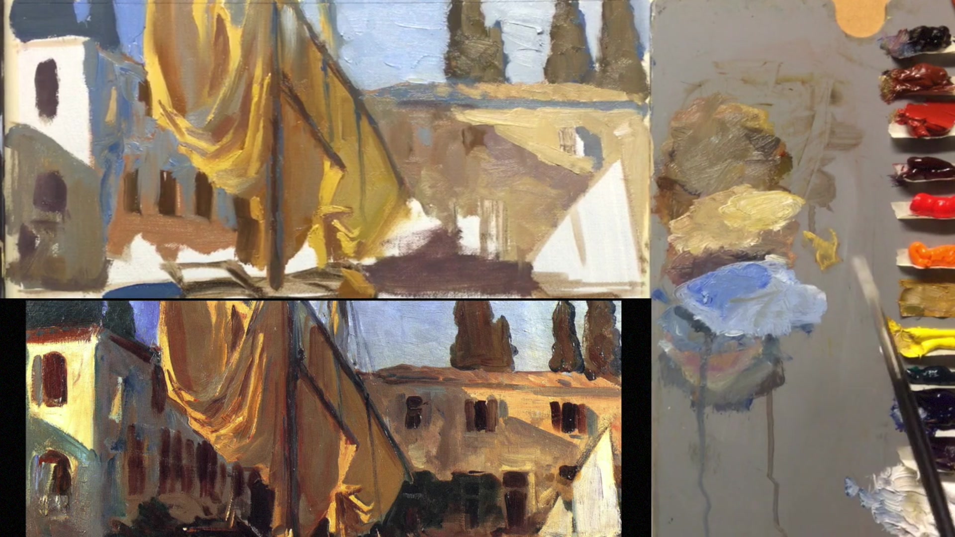 Step 19 — Adding details to buildings (video frame from the lesson)