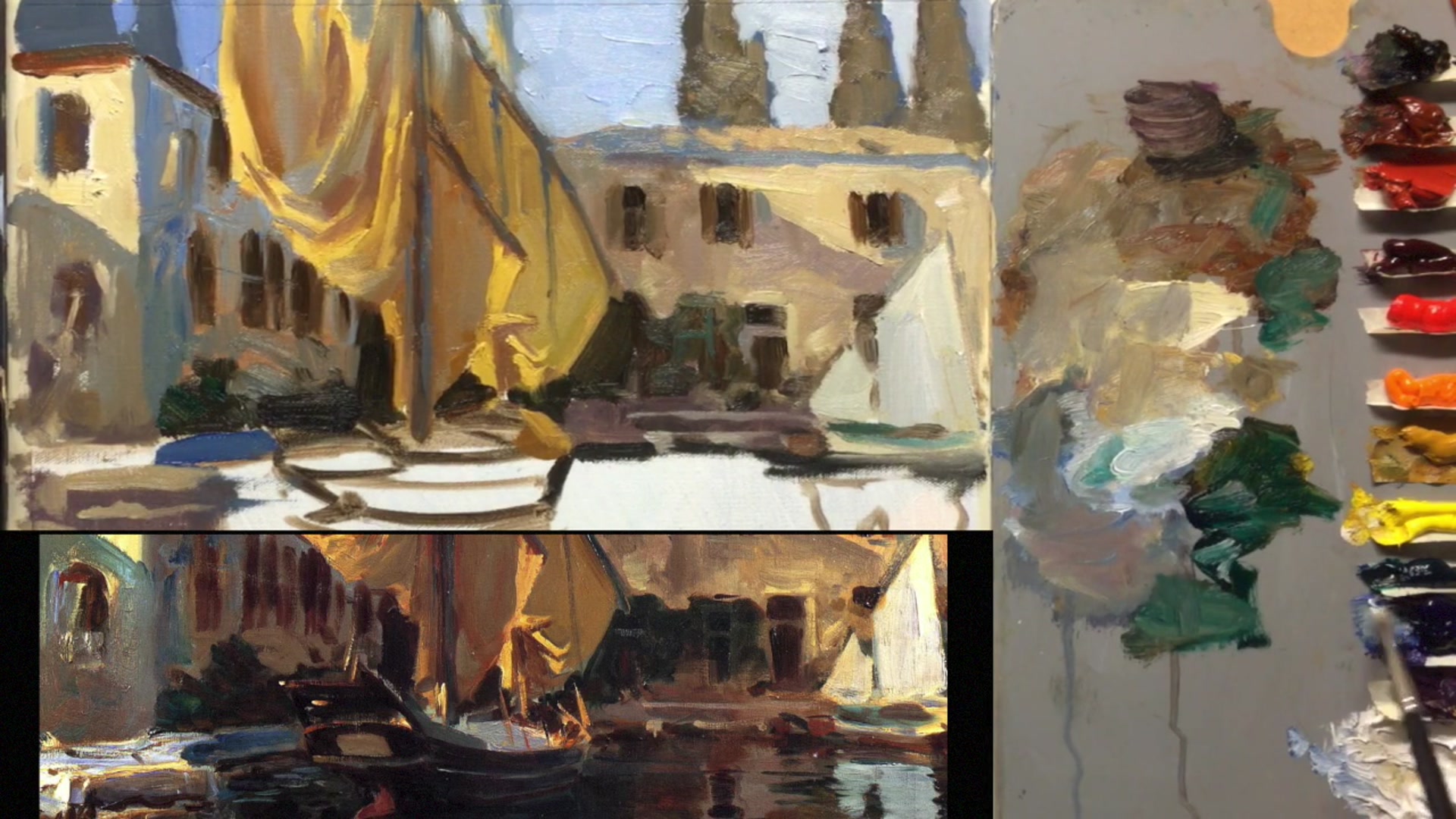 Step 20 — Painting rocks and texture (video frame from the lesson)
