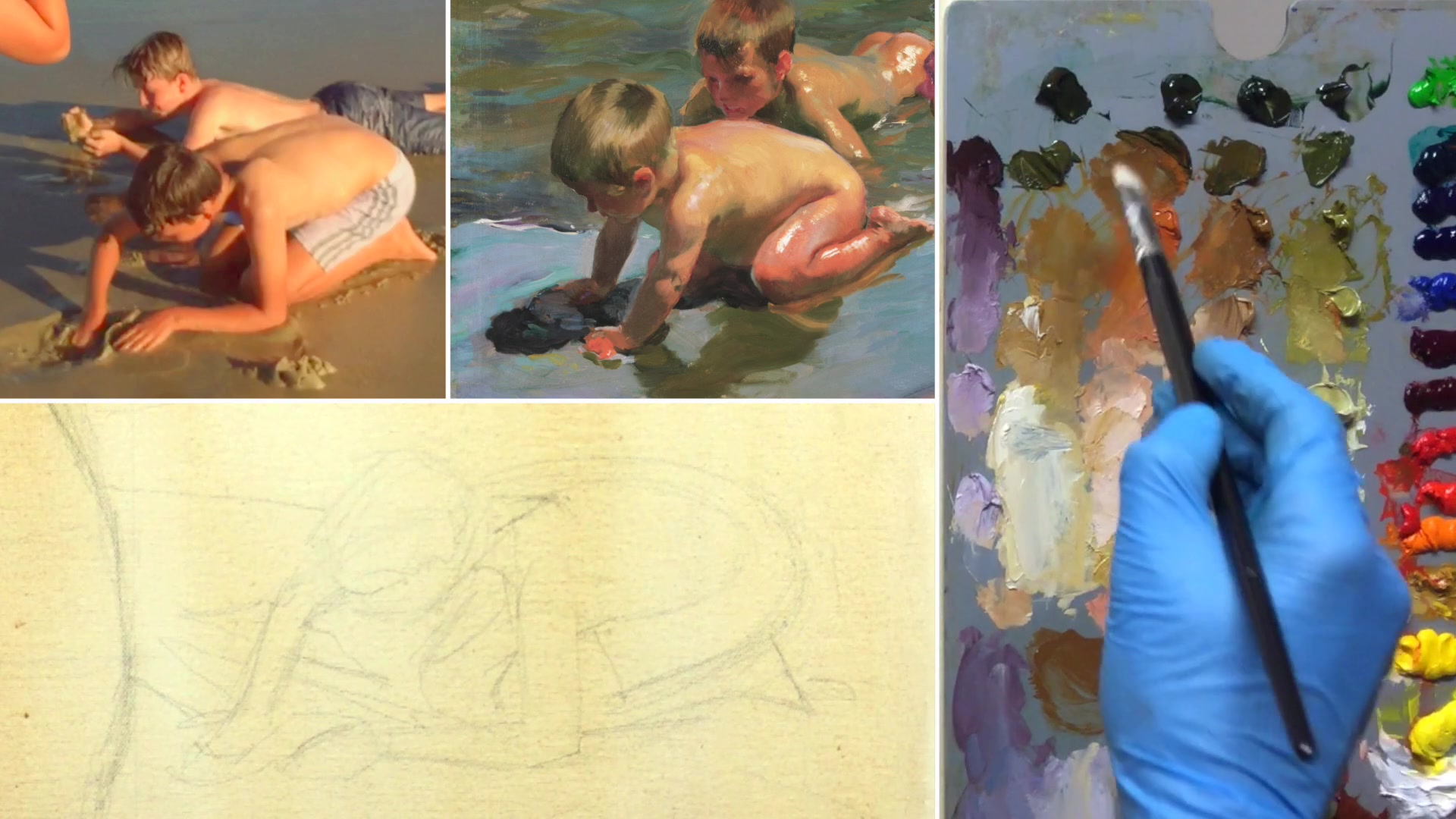 Step 16 — Painting Figures and Color Contrast (video frame from the lesson)
