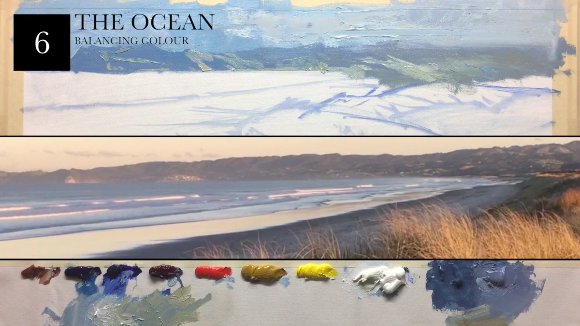 Step 9 — Painting the Ocean (video frame from the lesson)