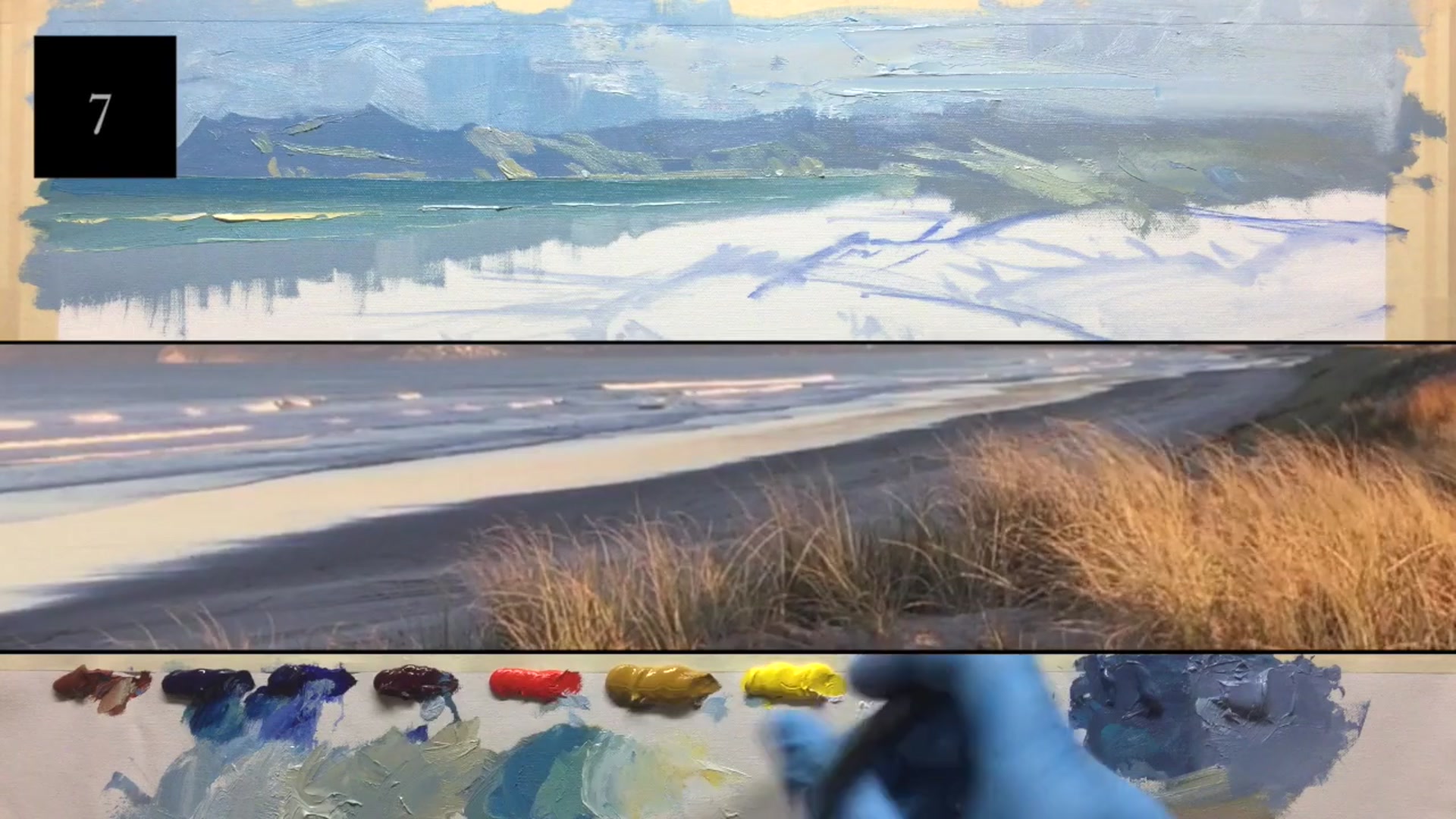 Step 11 — Painting the Beach (video frame from the lesson)