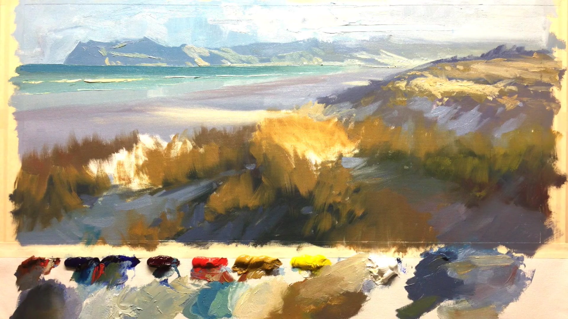 Step 17 — Adding Light to Dune Grasses (video frame from the lesson)
