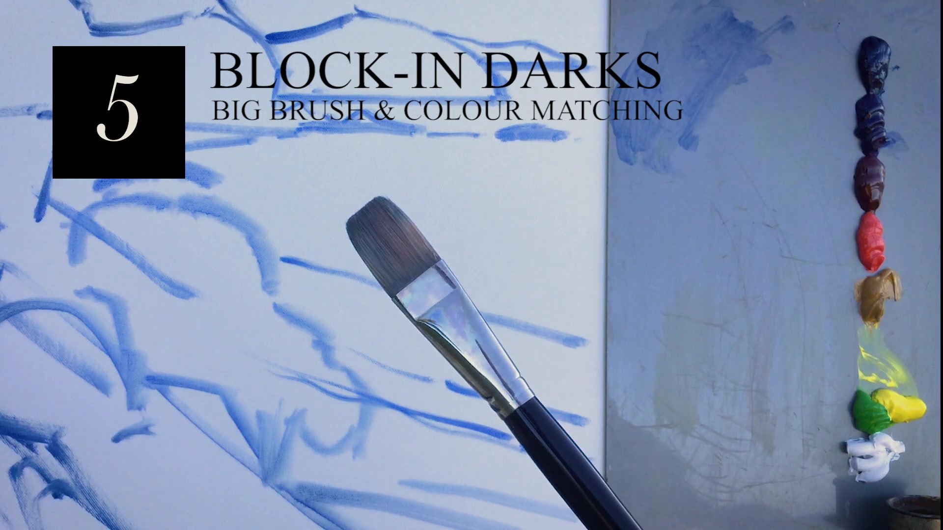 Step 5 — Blocking in darks (video frame from the lesson)
