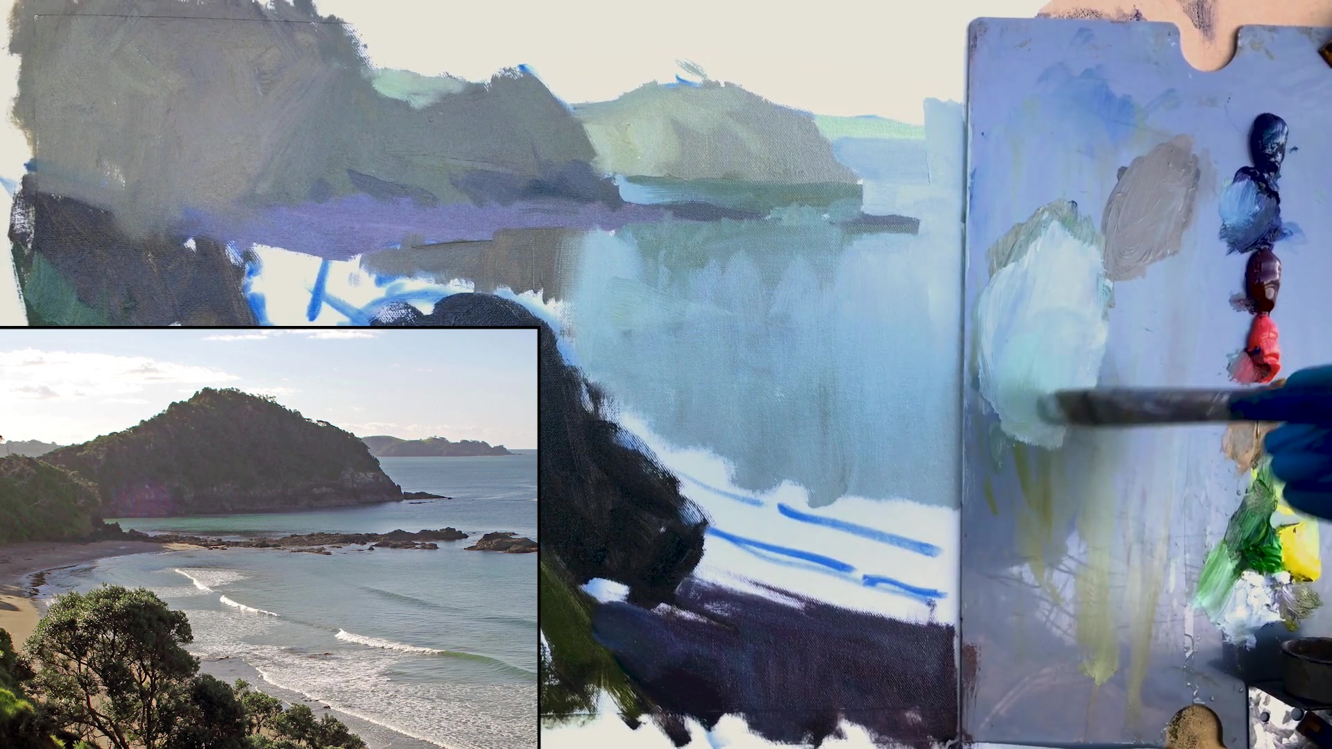 Step 9 — Adding foam and reflections (video frame from the lesson)