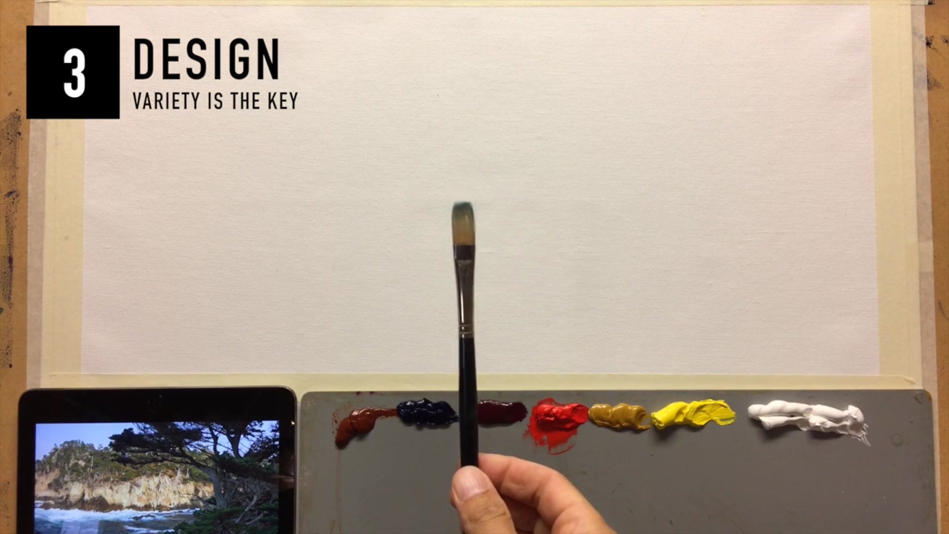 Step 1 — Design and Composition Planning (video frame from the lesson)