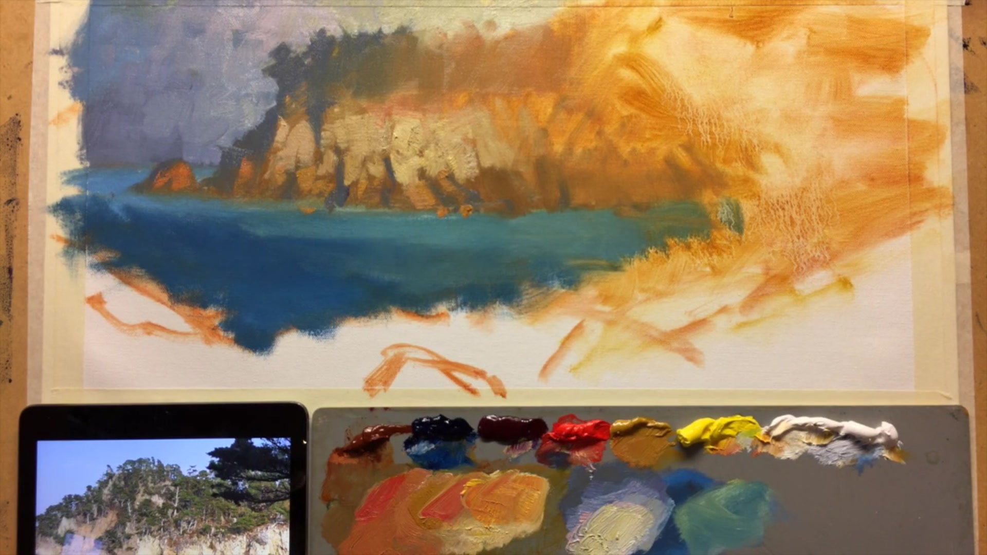Step 6 — Painting Wave Recession (video frame from the lesson)