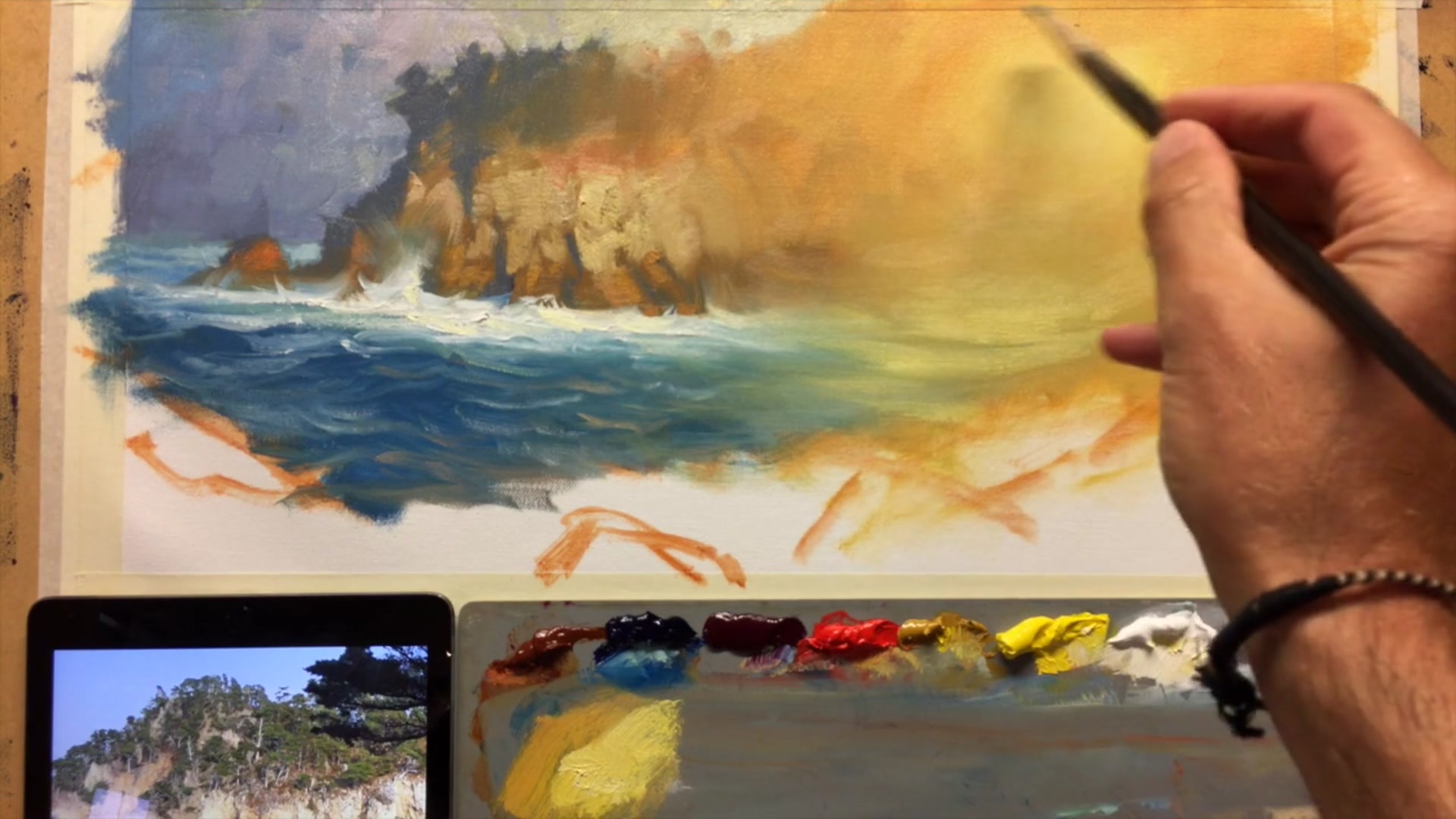 Step 11 — Painting Distant Trees (video frame from the lesson)