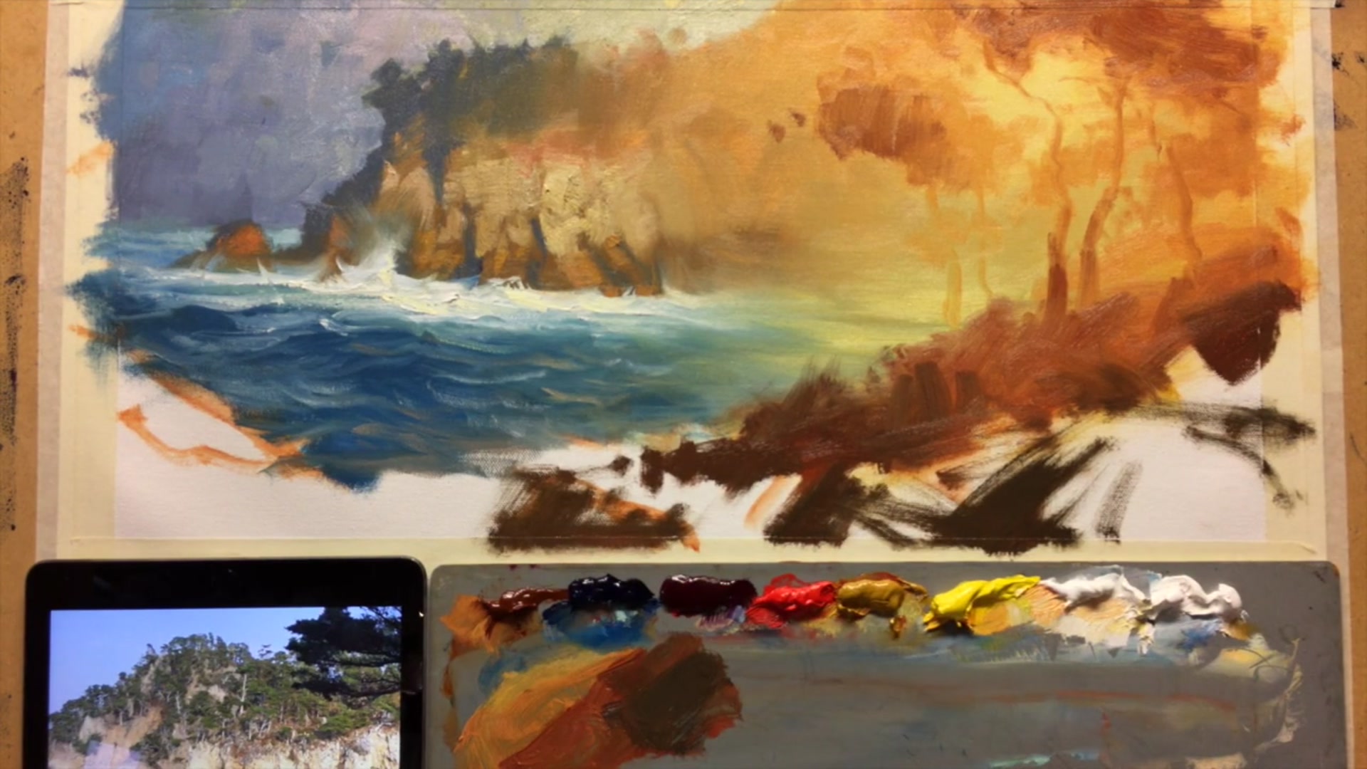Step 12 — Foreground Tree and Texture (video frame from the lesson)