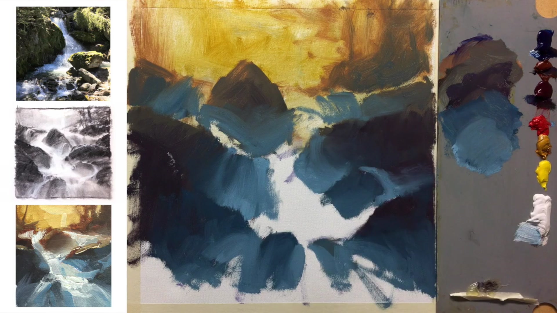 Step 13 — Reflected Light on Rocks (video frame from the lesson)