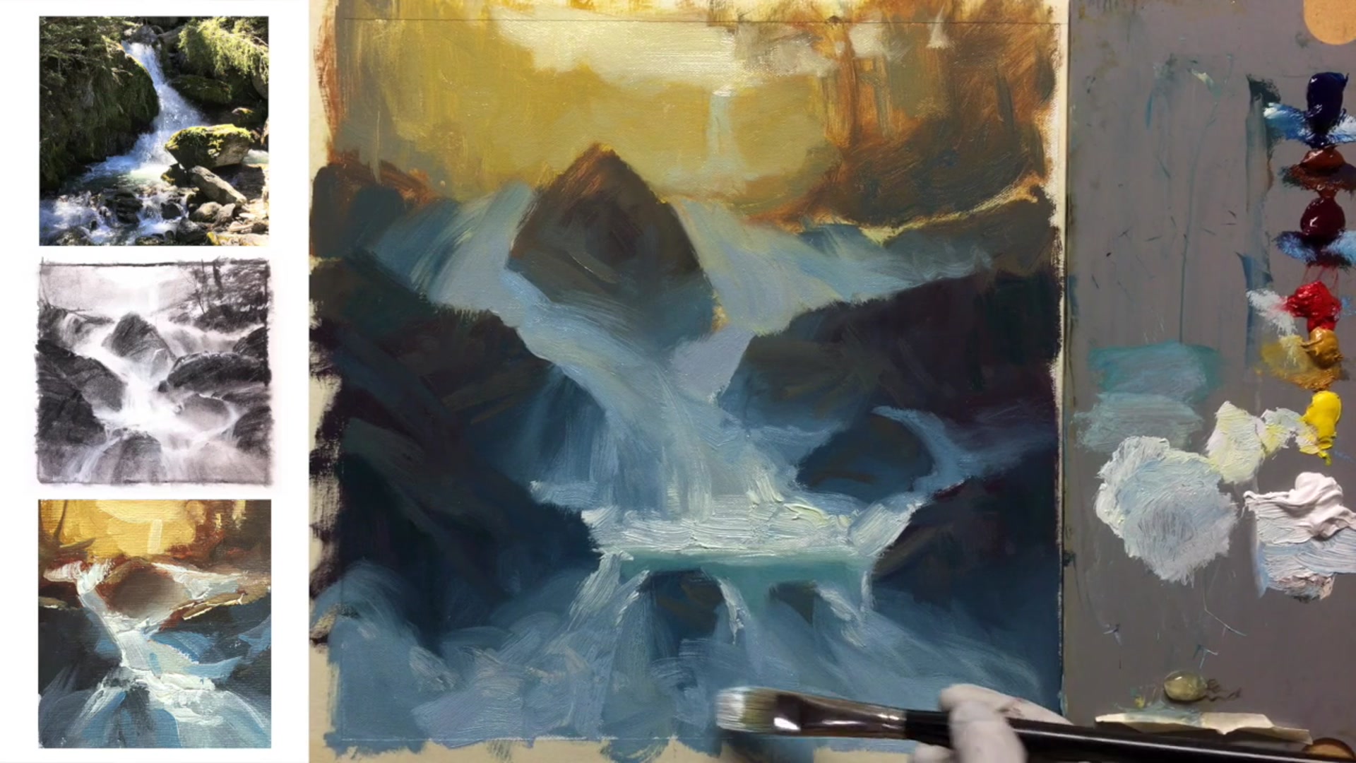 Step 16 — Wet Rock Reflections (video frame from the lesson)