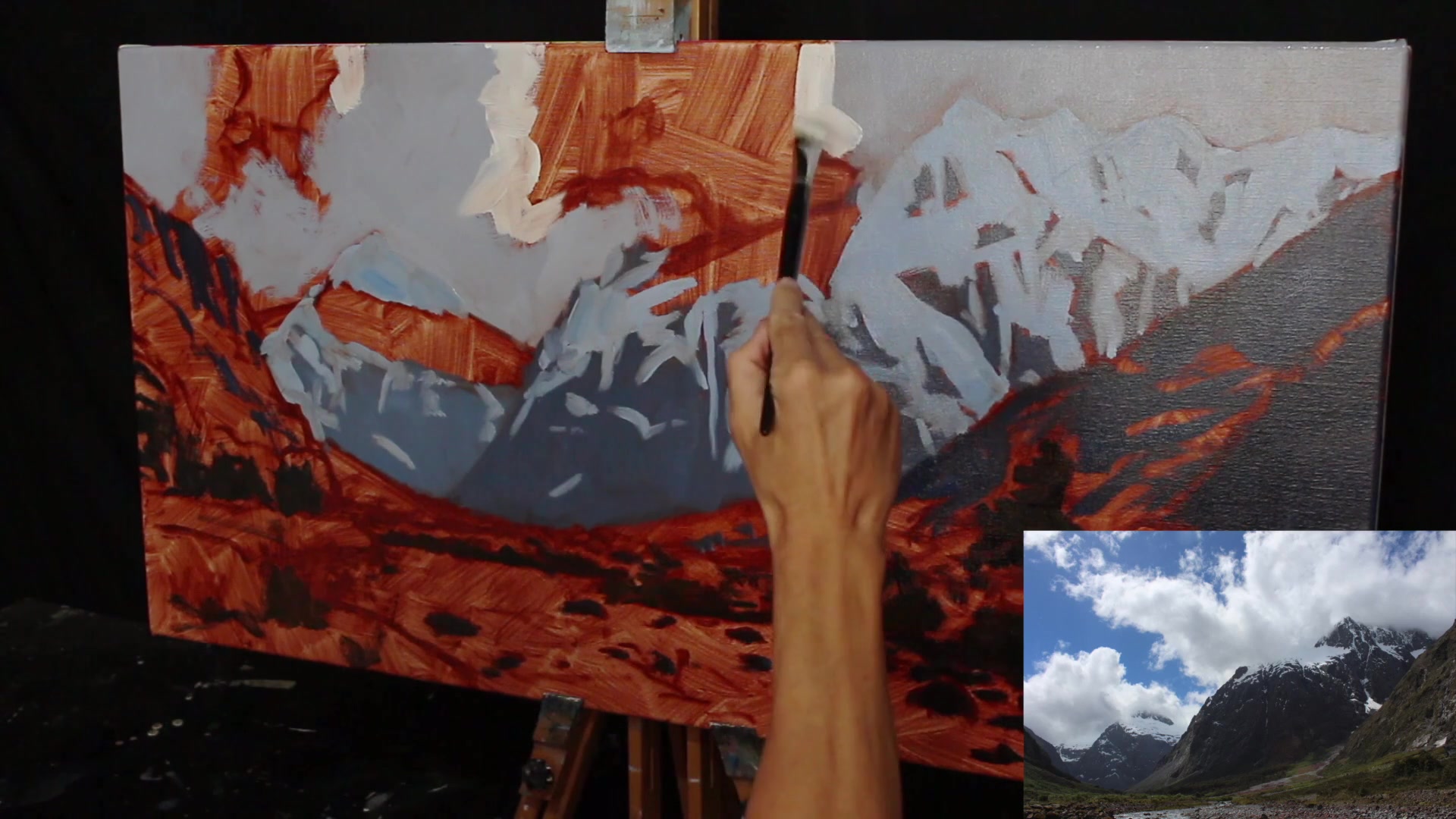Step 14 — Painting the Sky (video frame from the lesson)