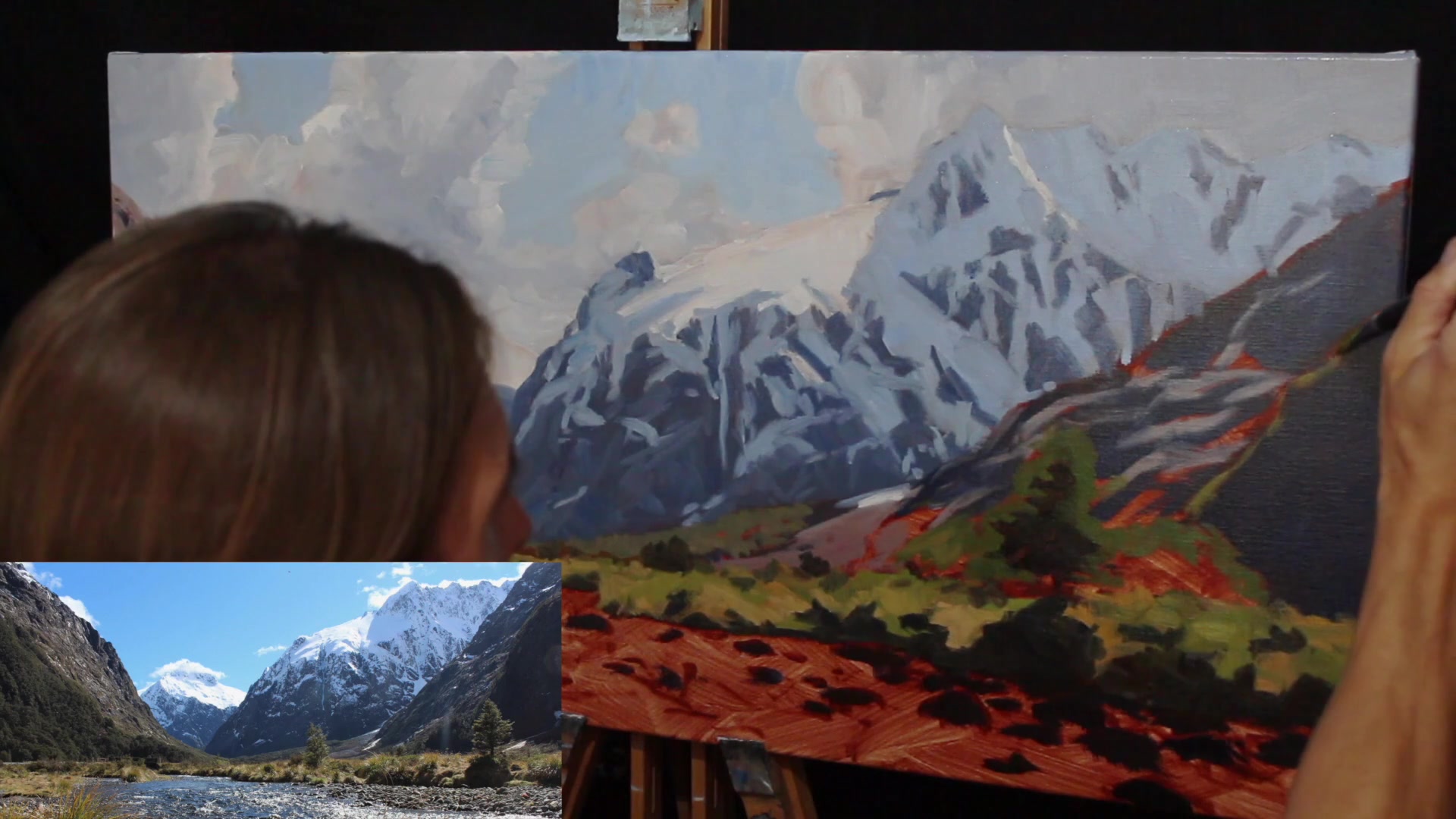 Step 19 — Painting the Stream (video frame from the lesson)