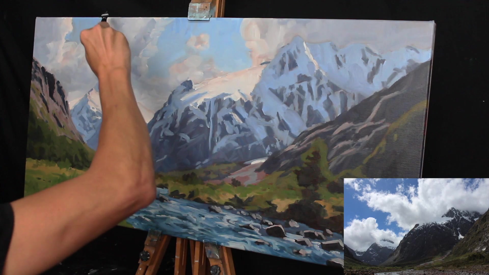 Step 23 — Cloud and Sky Refinements (video frame from the lesson)