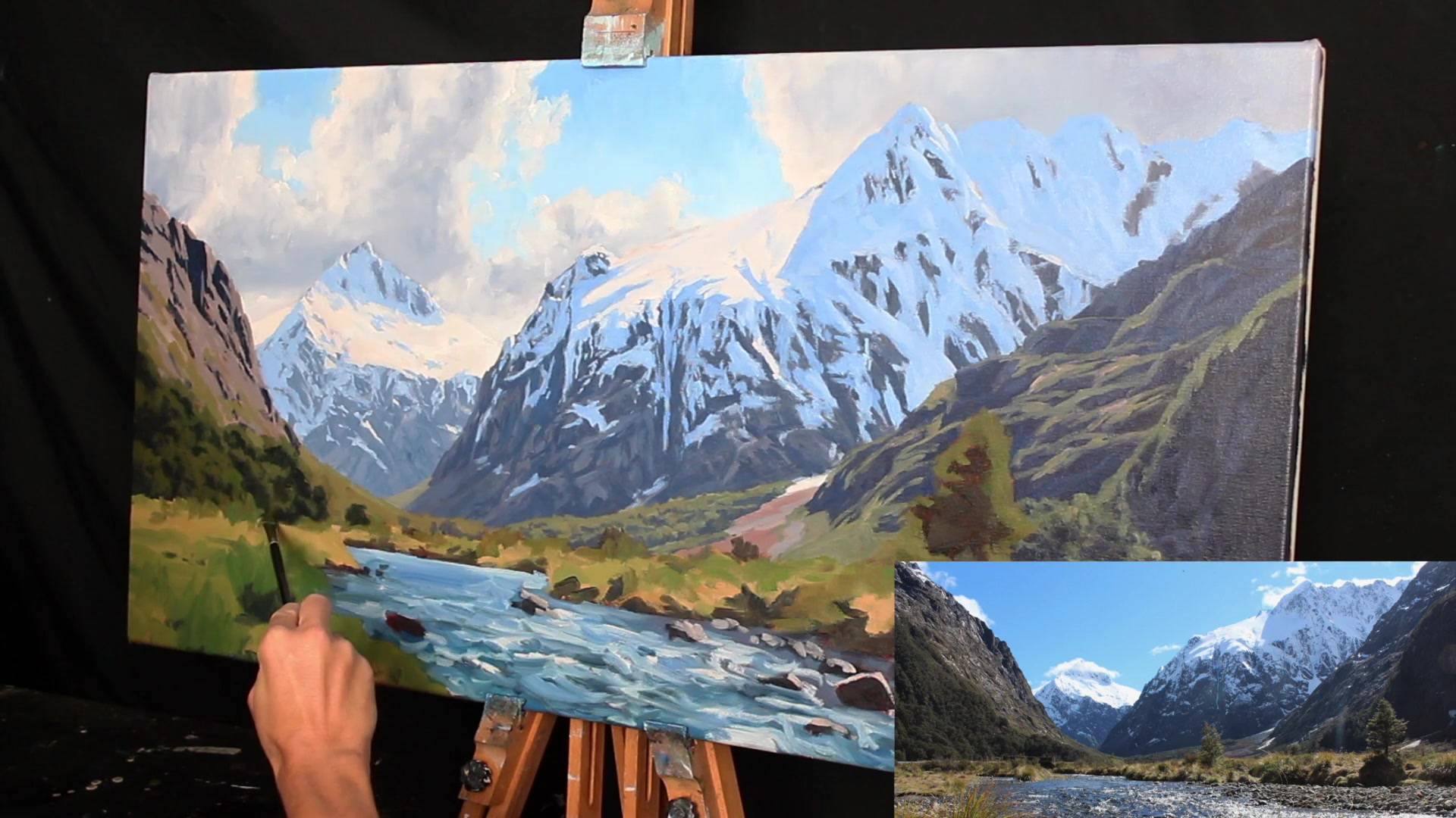Step 28 — Foreground Grass and Plants (video frame from the lesson)