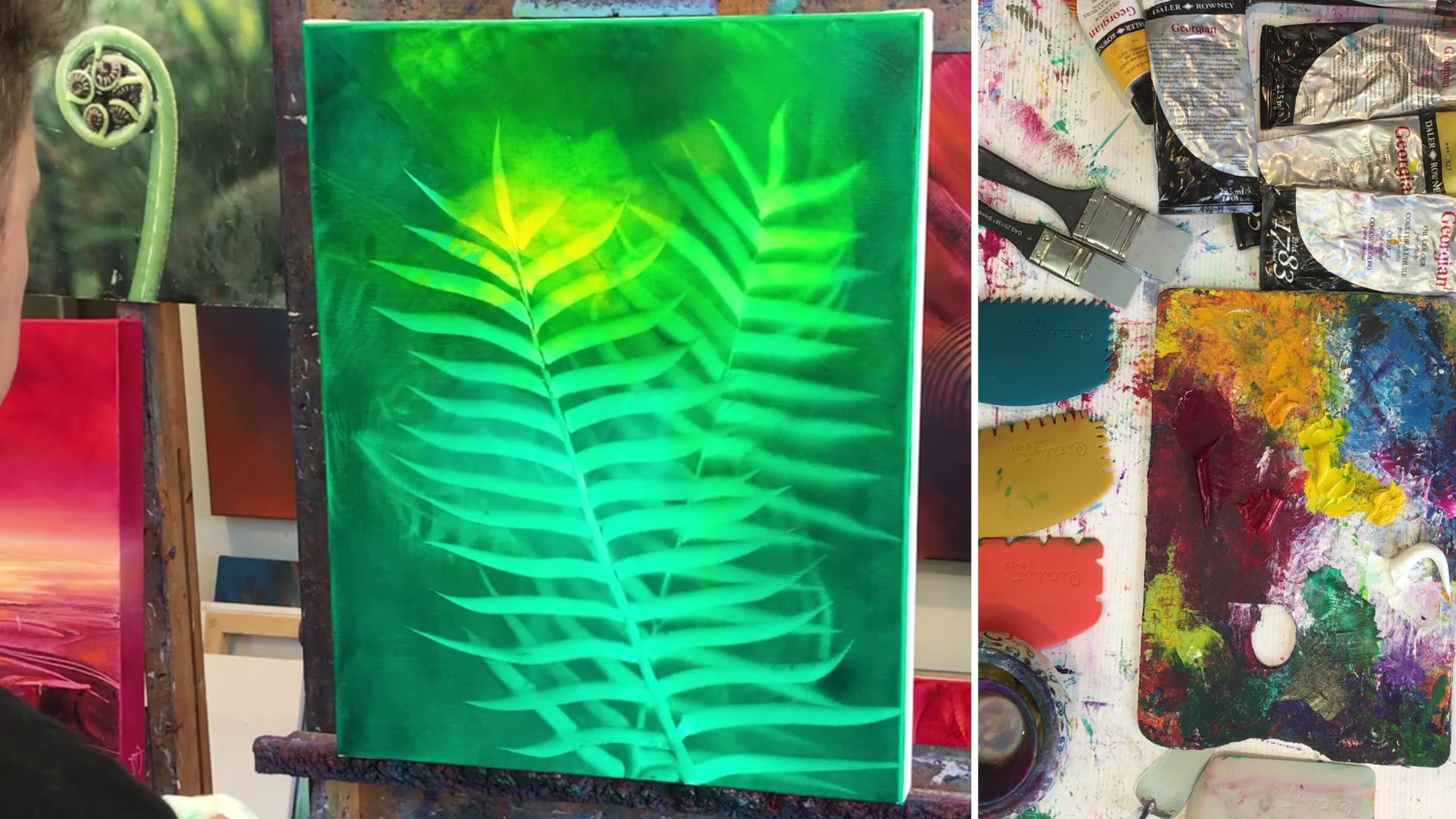 Step 5 — Painting the Koru (video frame from the lesson)