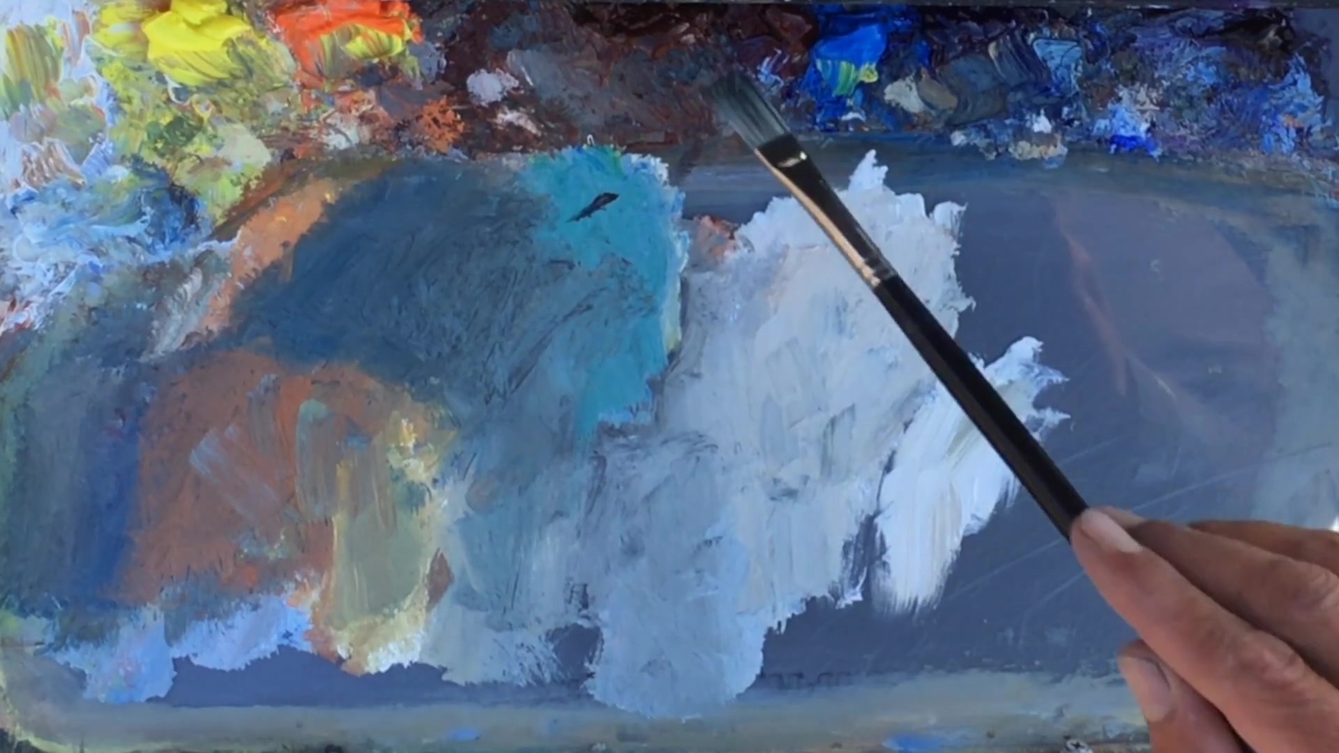 Step 32 — Painting Water and Land Interactions (video frame from the lesson)