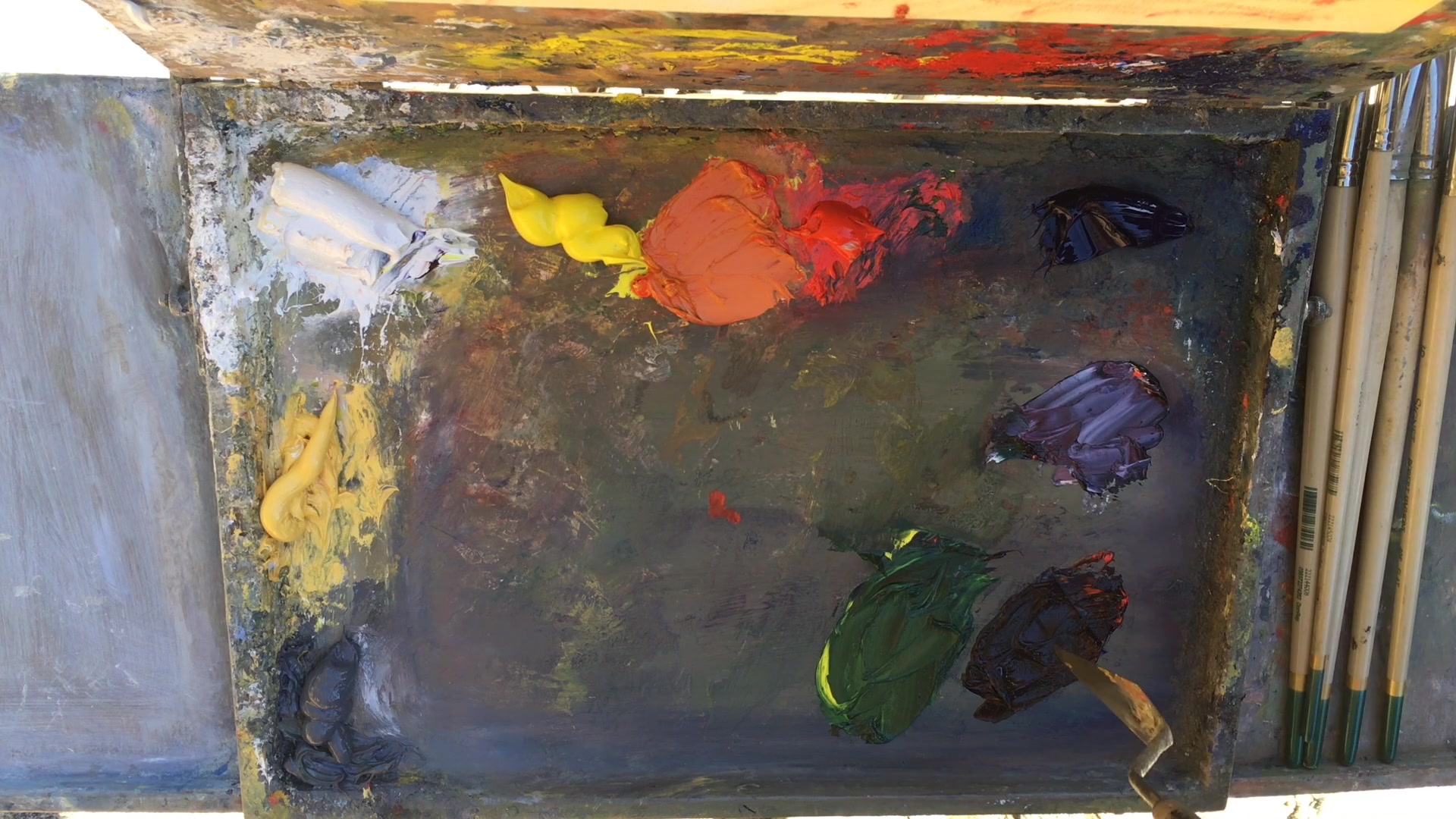 Step 17 — Pre-mixing Colors for Outdoor Scene (video frame from the lesson)