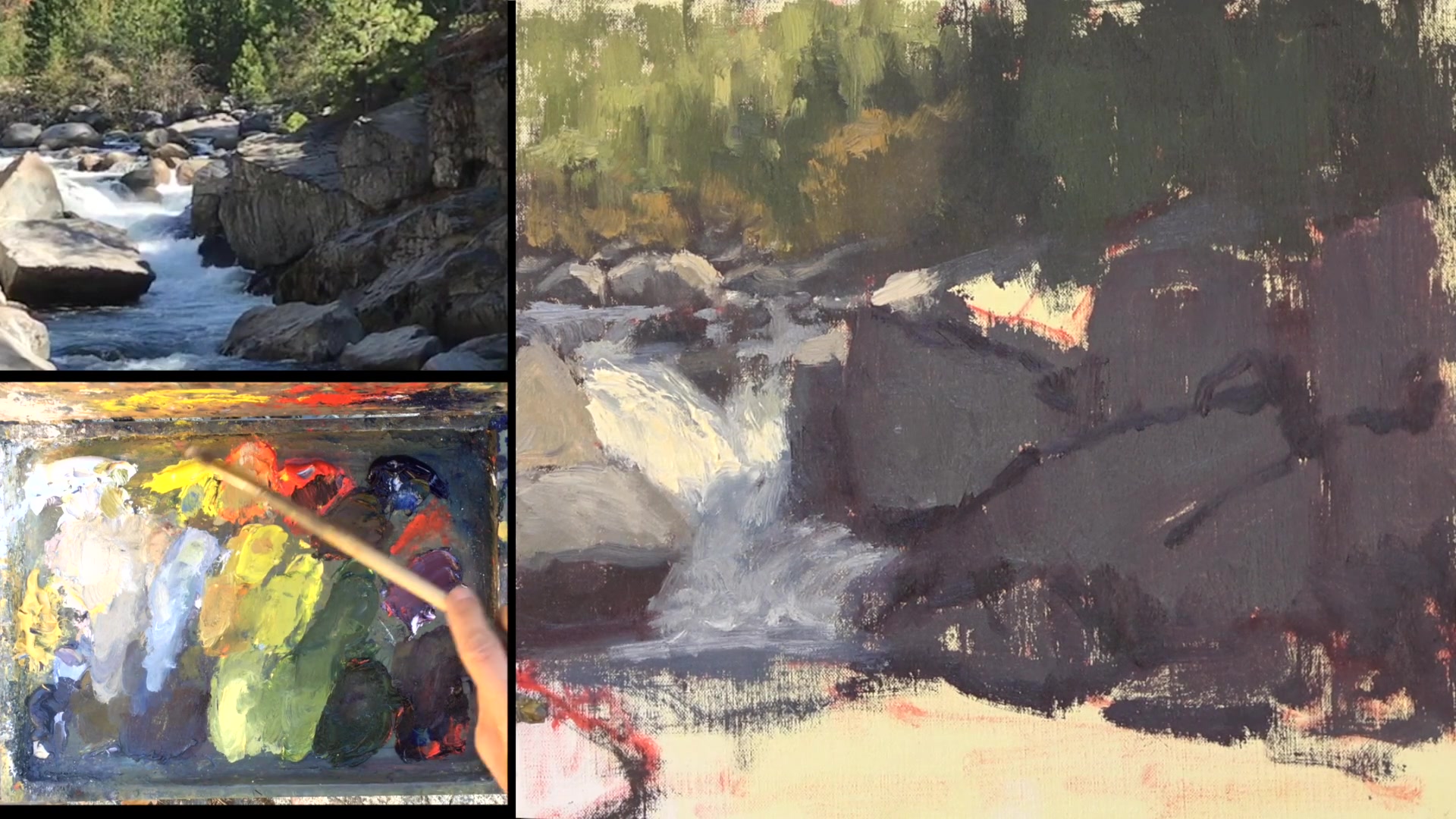 Step 28 — Reflective Light on Rocks (video frame from the lesson)