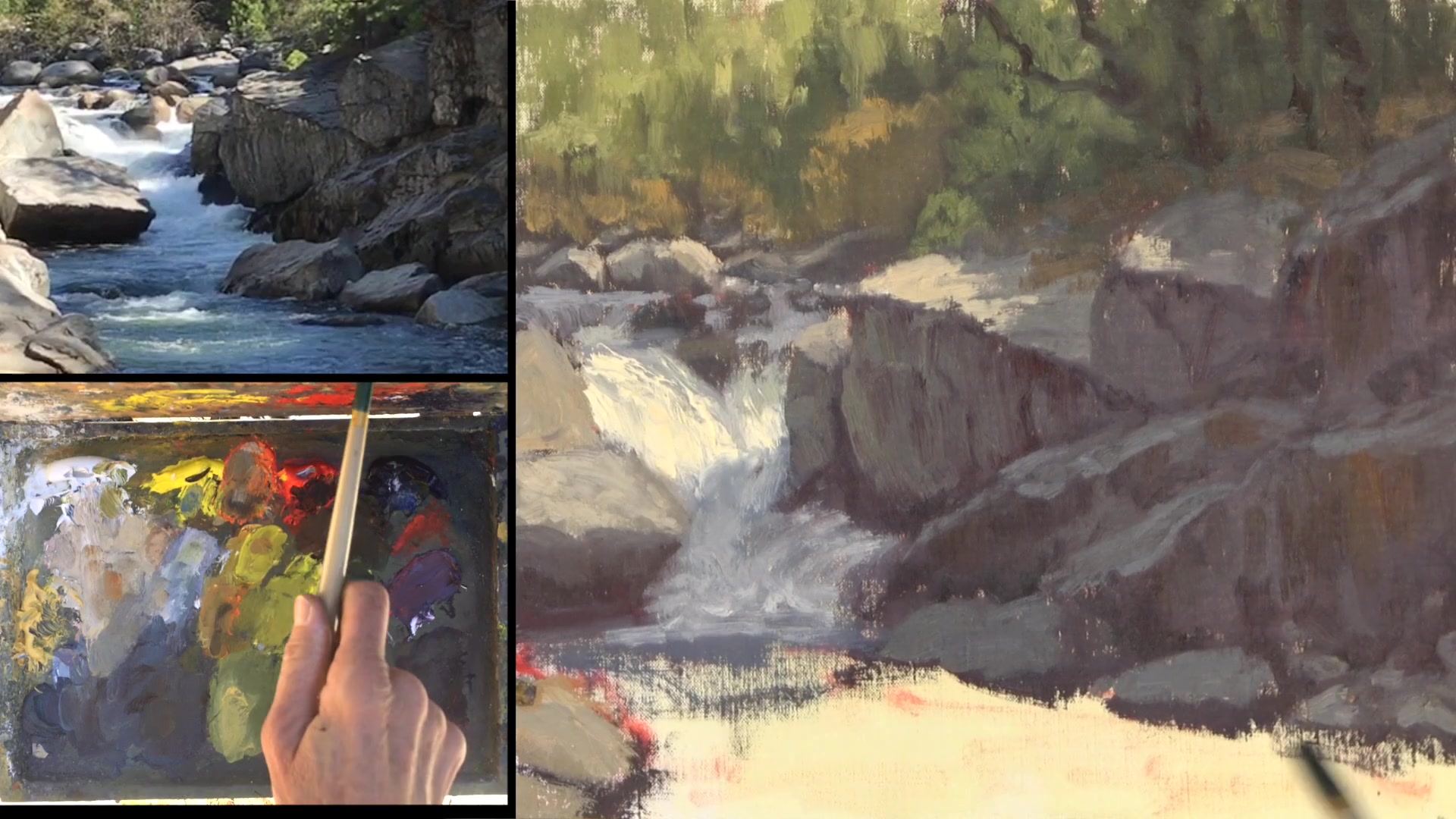 Step 39 — Painting Water in Foreground (video frame from the lesson)