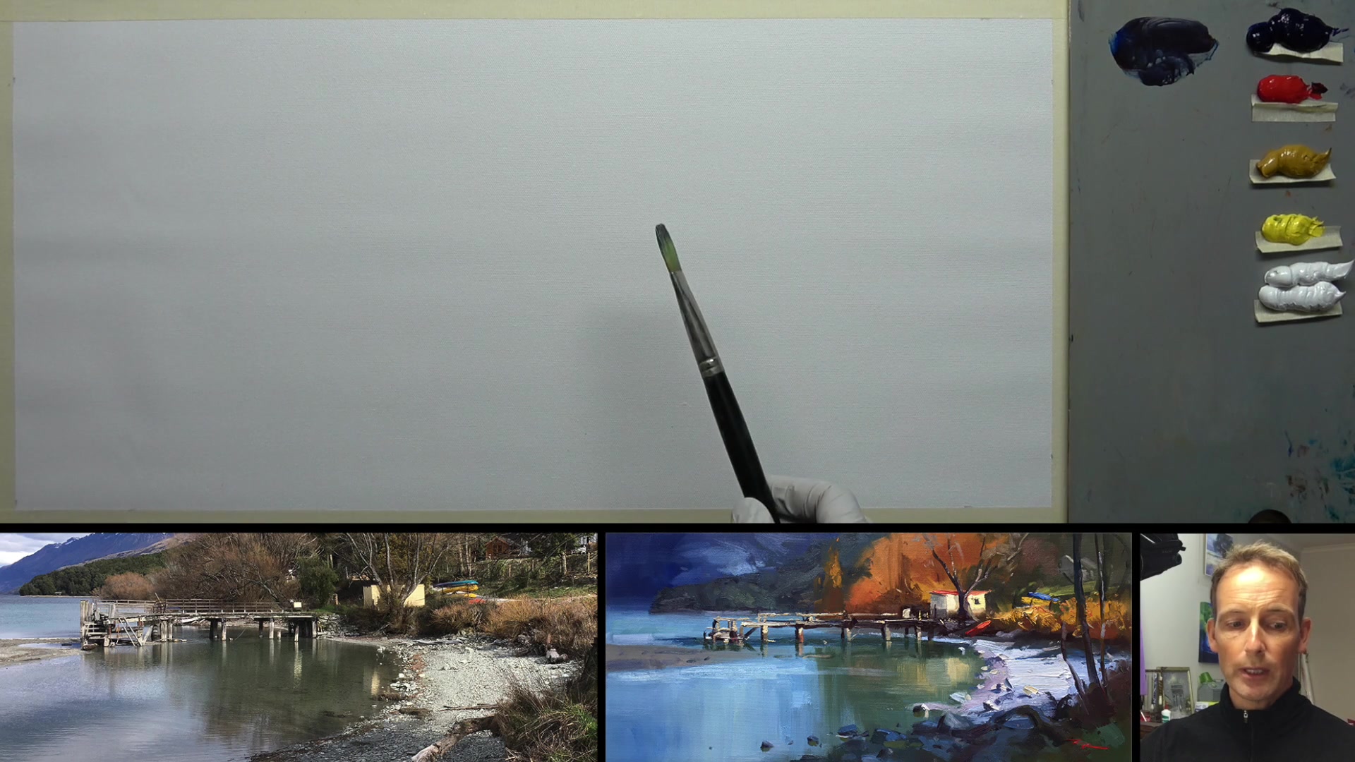 Step 2 — Initial sketch and composition (video frame from the lesson)