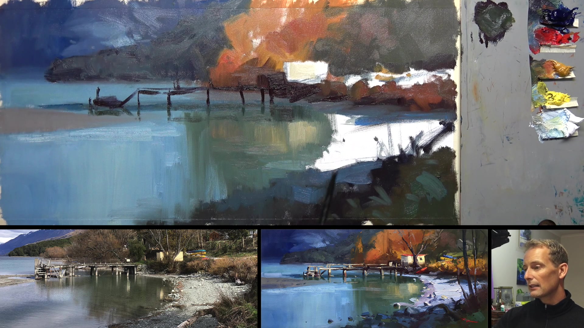 Step 11 — Chunky paint and grass details (video frame from the lesson)