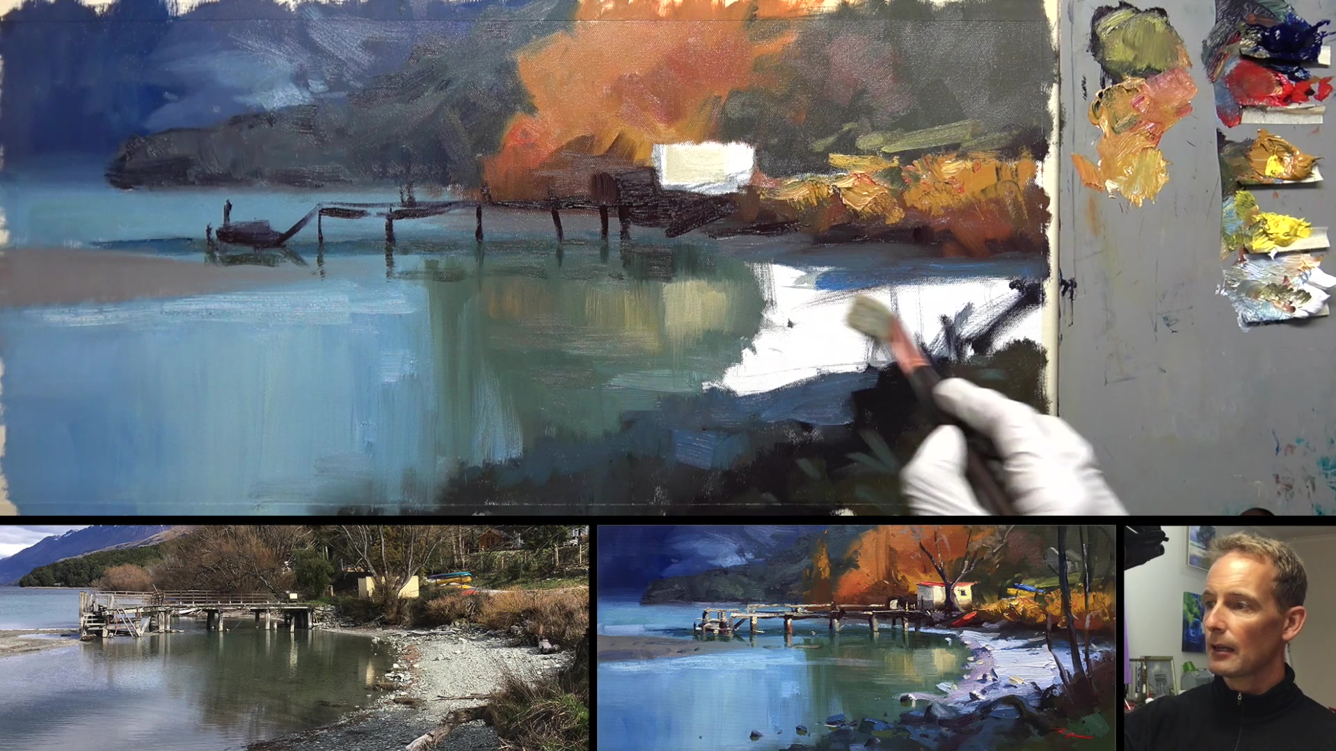 Step 12 — Beach and rock details (video frame from the lesson)