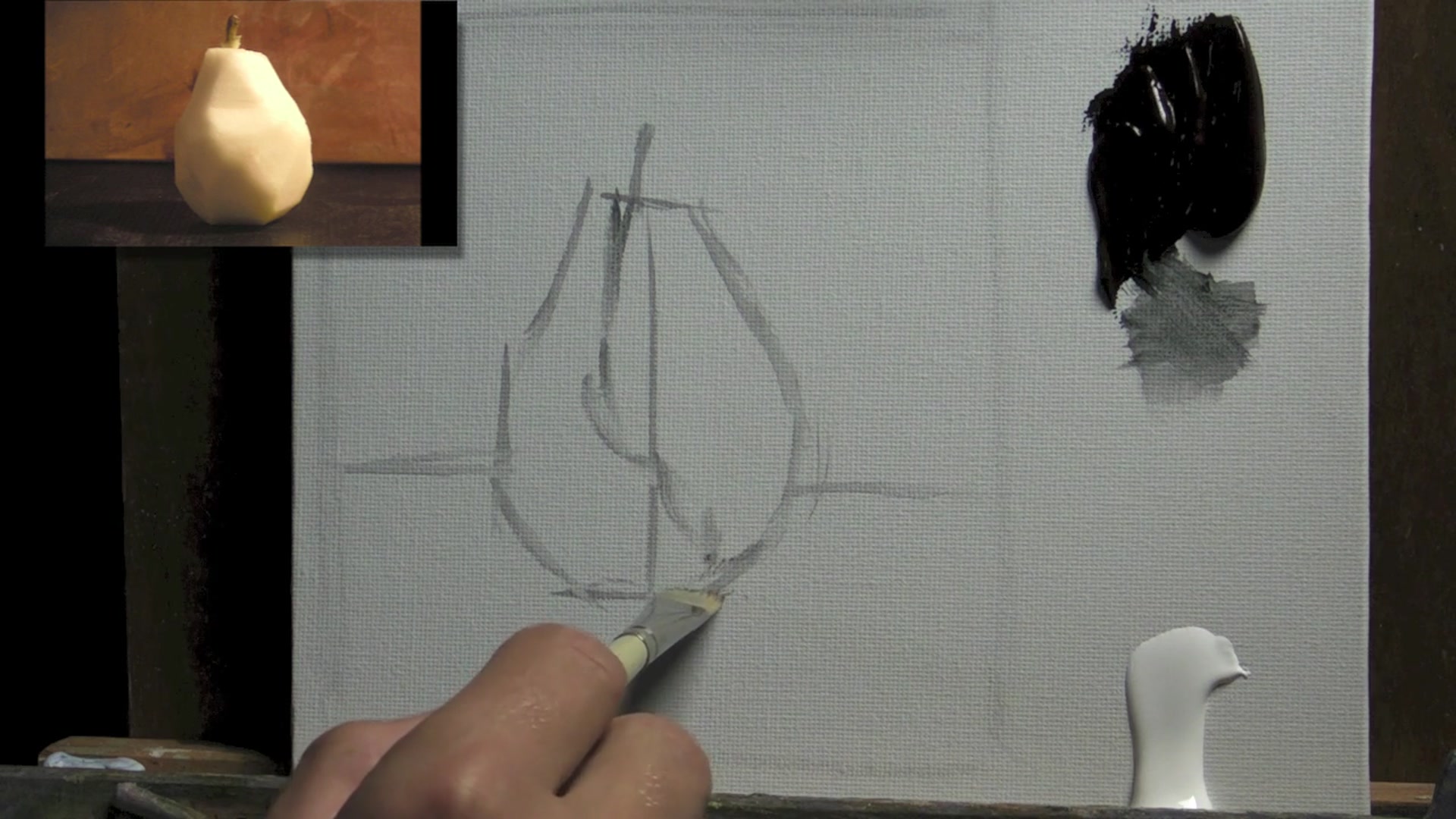 Step 4 — Value study painting process (video frame from the lesson)