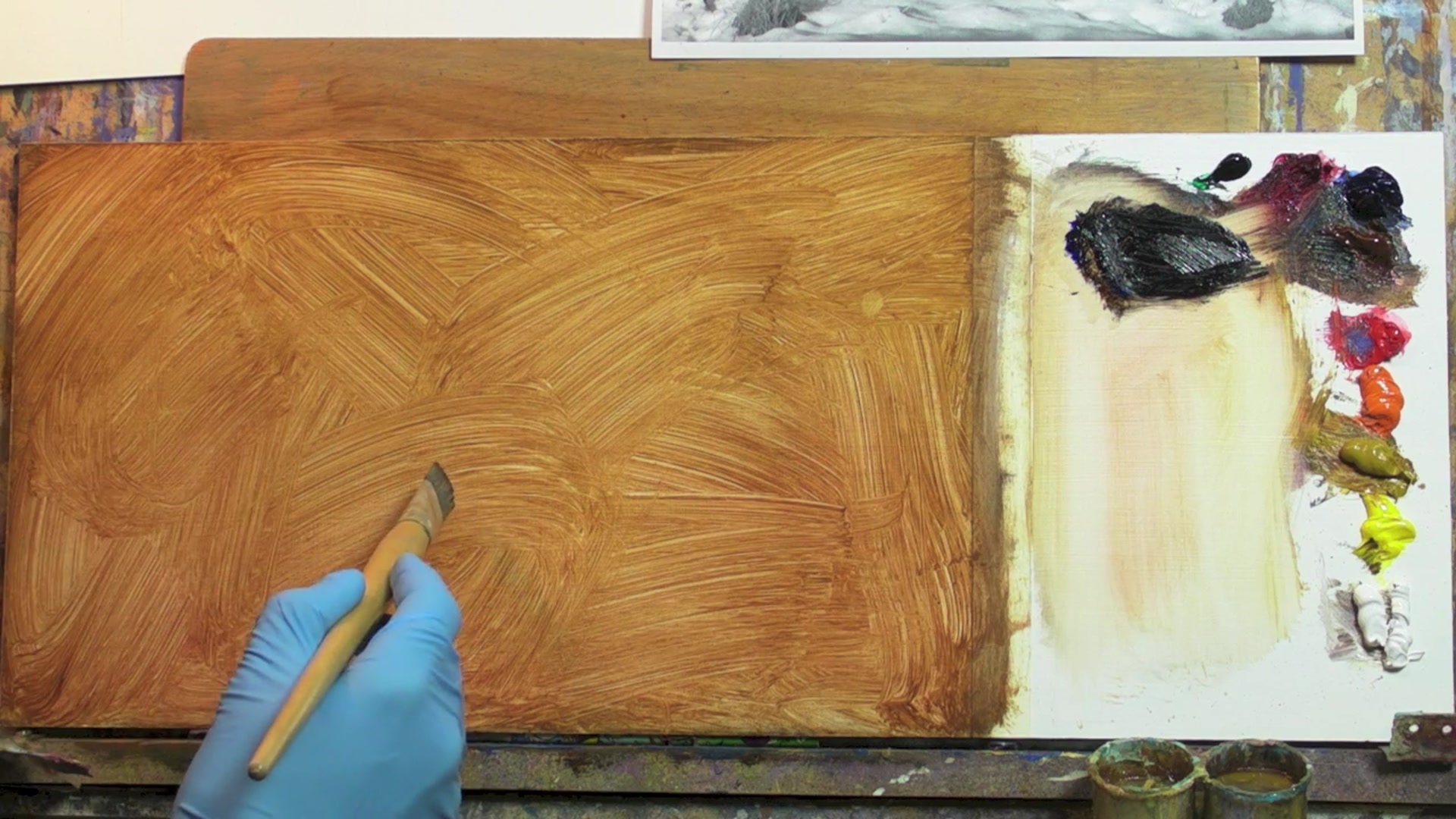 Step 6 — Mixing darkest darks and drawing (video frame from the lesson)