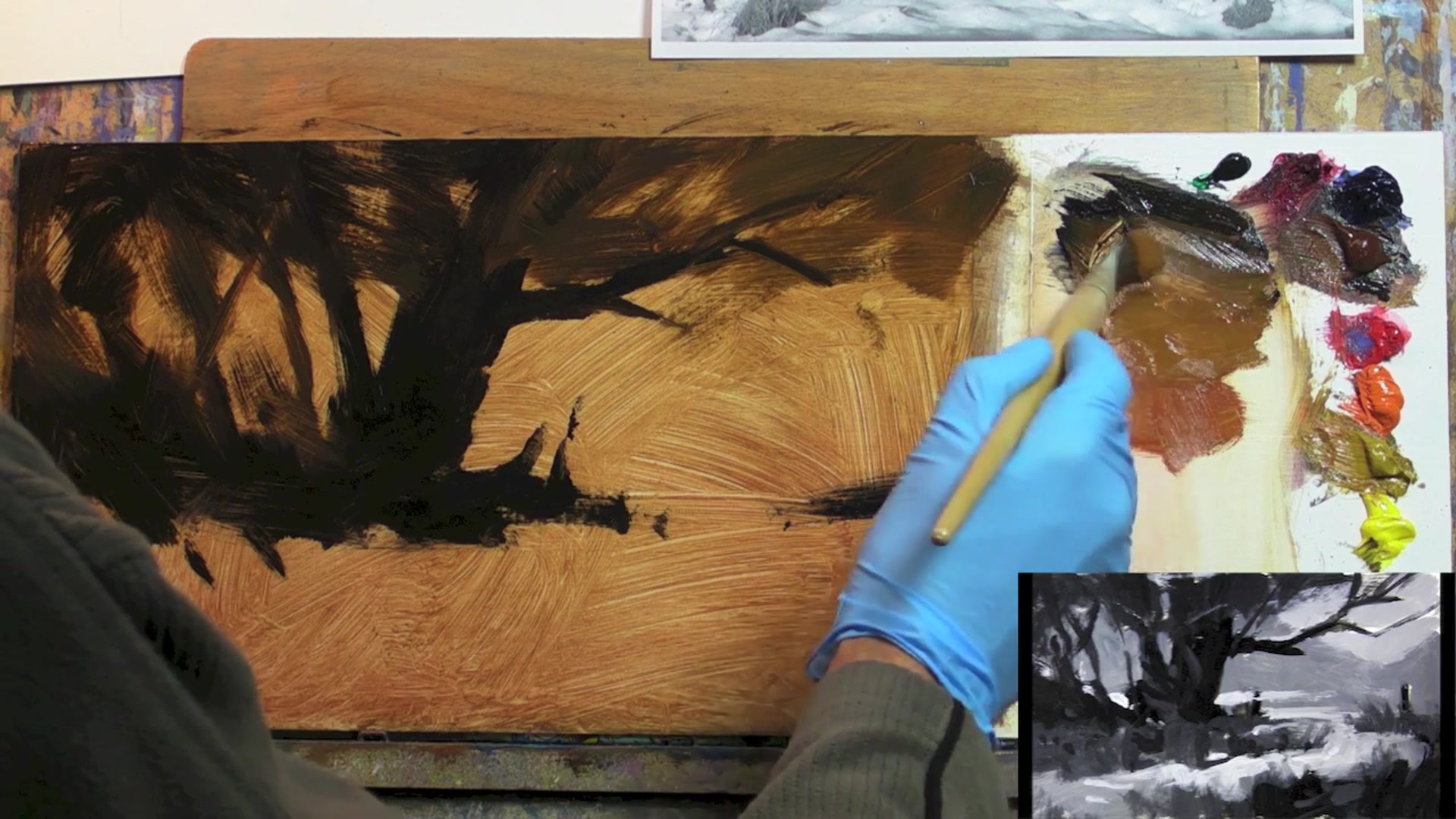 Step 7 — Blocking in lightest values (video frame from the lesson)