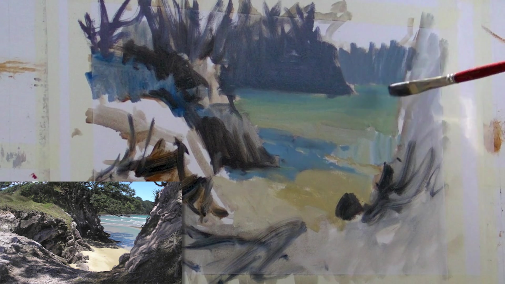 Step 4 — Artistic Decision on Distant Hills (video frame from the lesson)