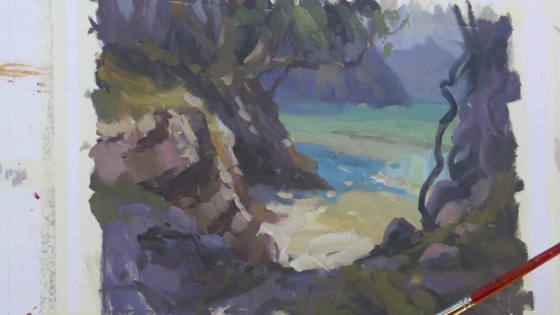 Step 14 — Separating Rock Faces with Color (video frame from the lesson)
