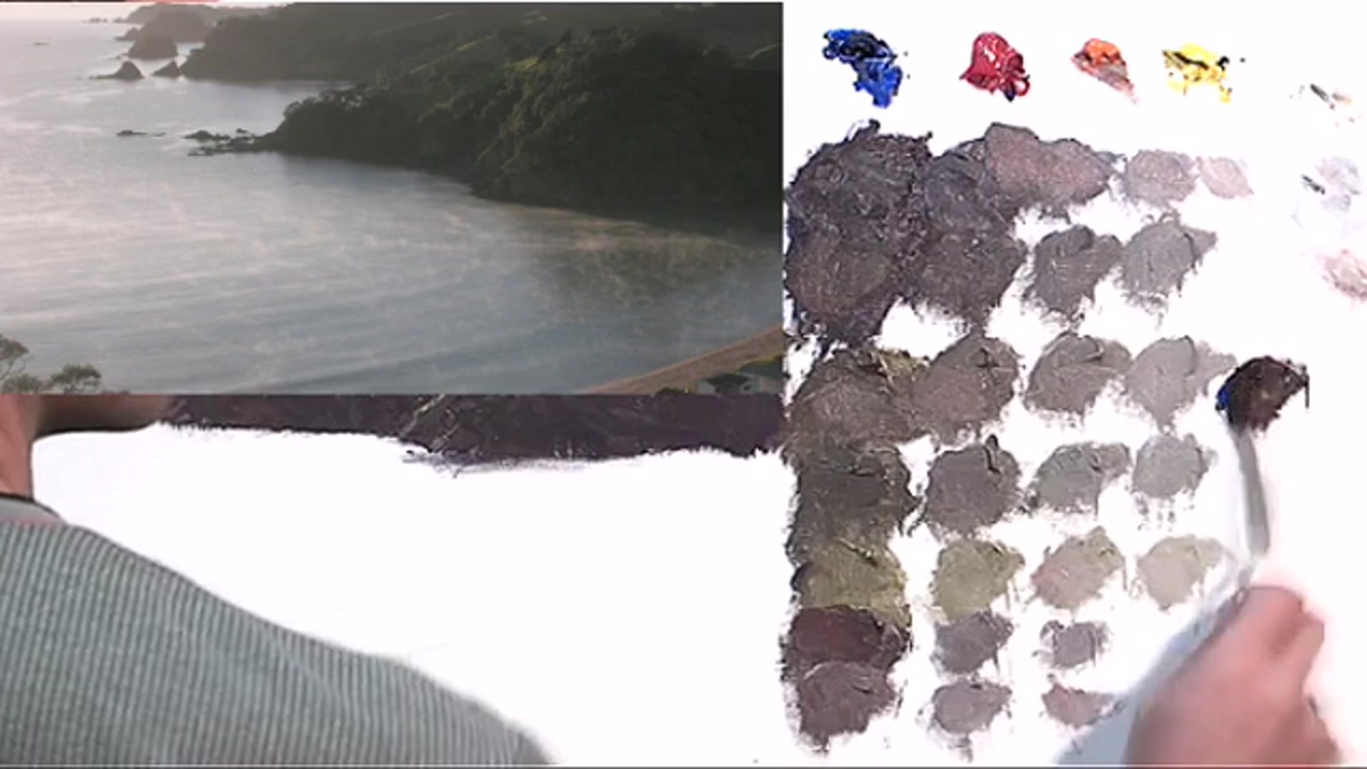 Step 17 — Mixing and Painting Water (video frame from the lesson)