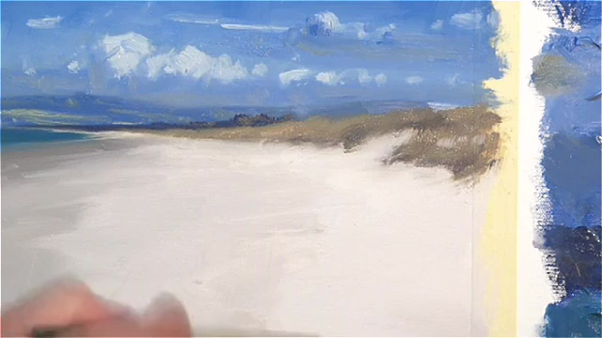 Step 16 — Adding Details: Waves and Seagulls (video frame from the lesson)