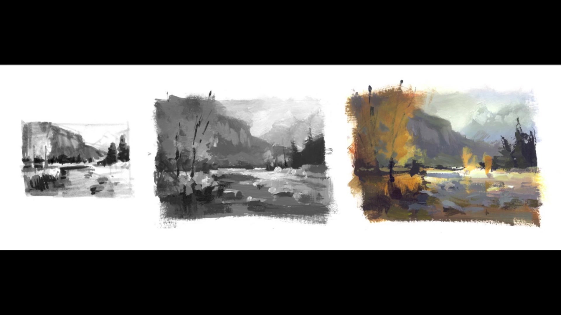 Step 2 — Thumbnail to Final Painting Process (video frame from the lesson)