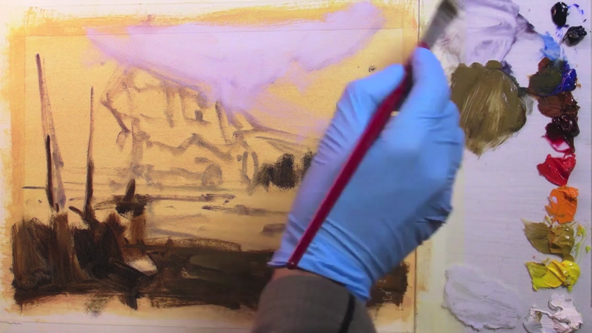 Step 8 — Painting the River (video frame from the lesson)