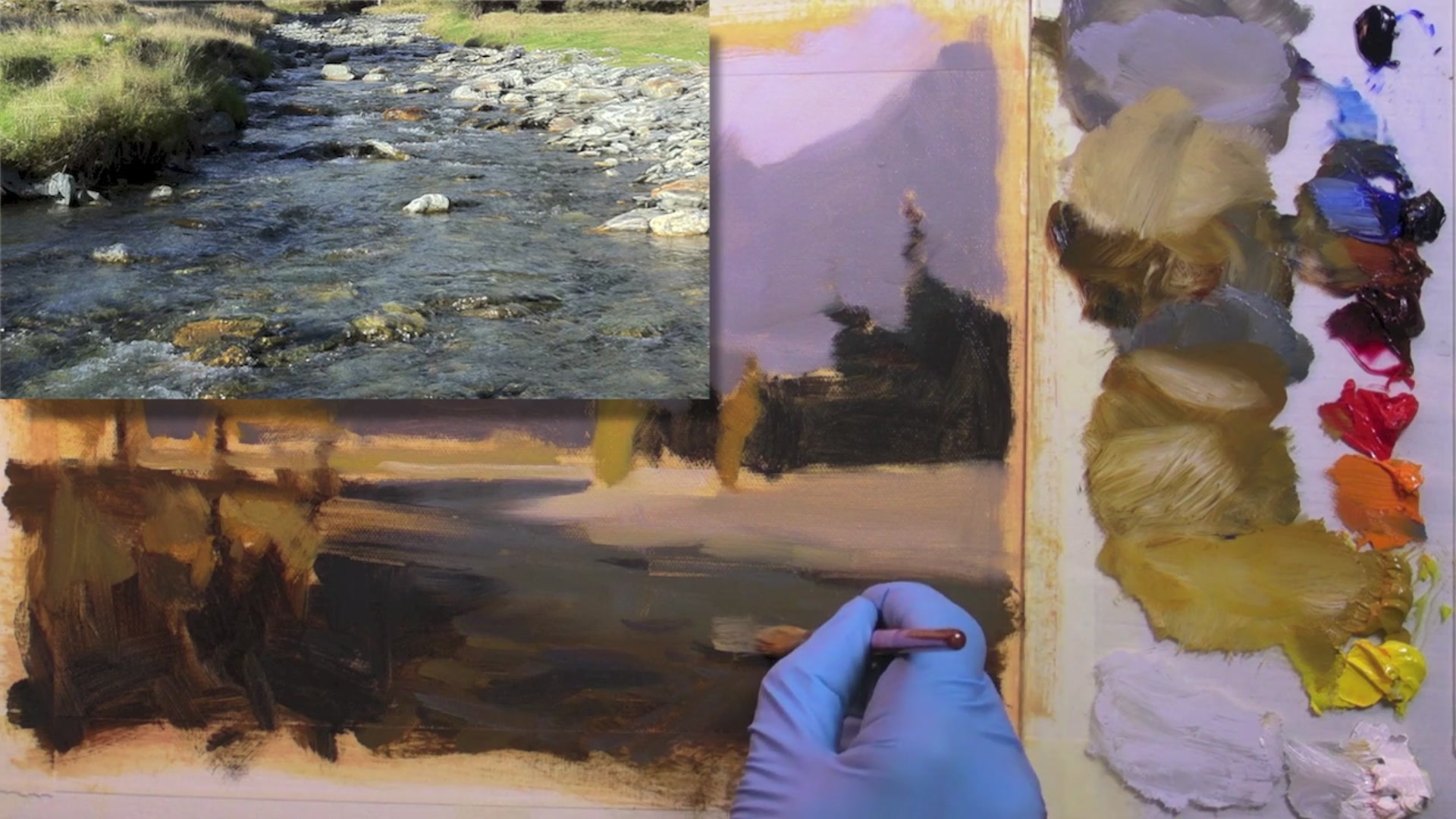 Step 14 — Painting Rocks with Linear Perspective (video frame from the lesson)
