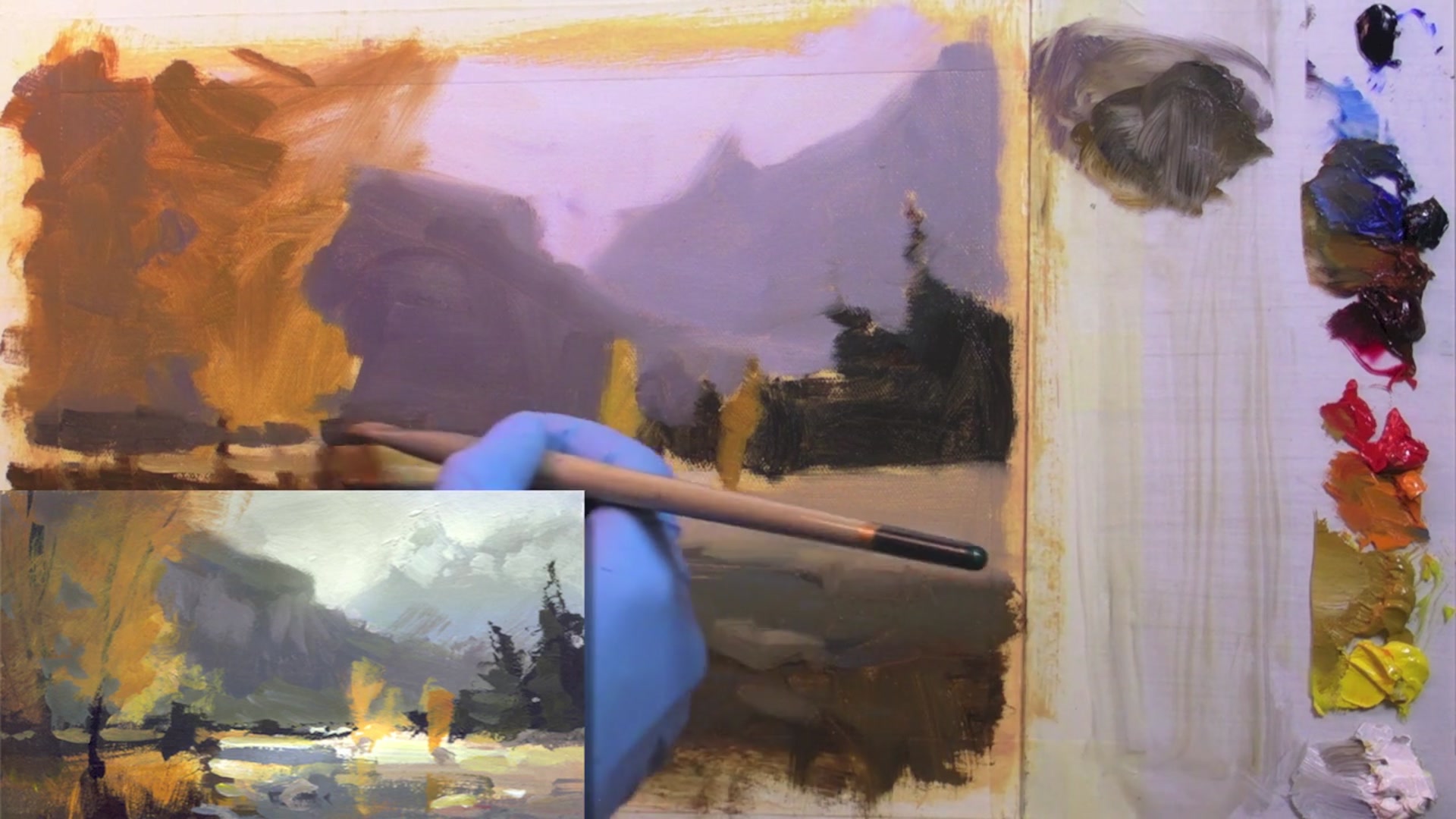 Step 16 — Sunlit Trees and Atmosphere (video frame from the lesson)
