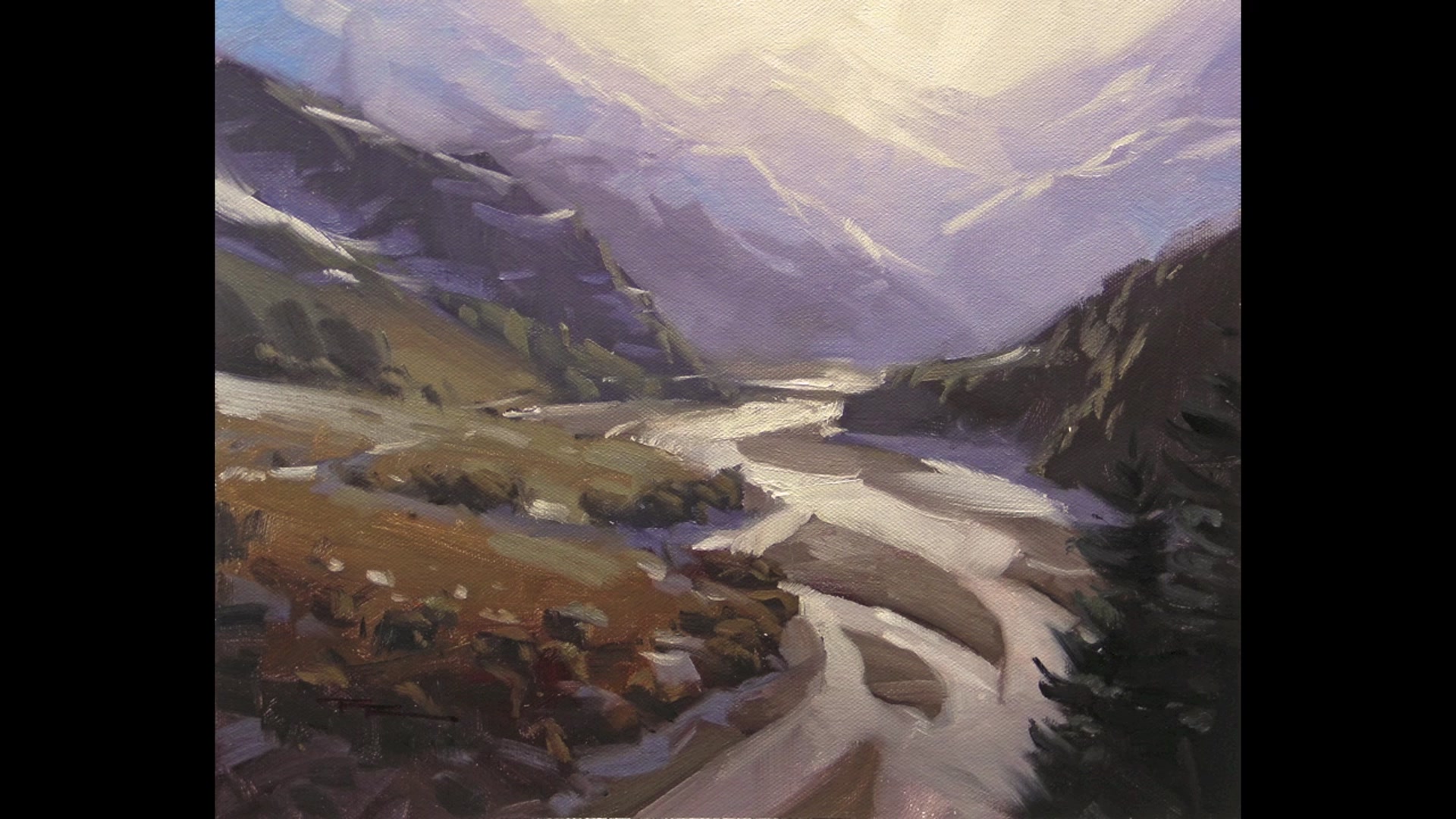 Step 3 — Critiquing previous paintings (video frame from the lesson)